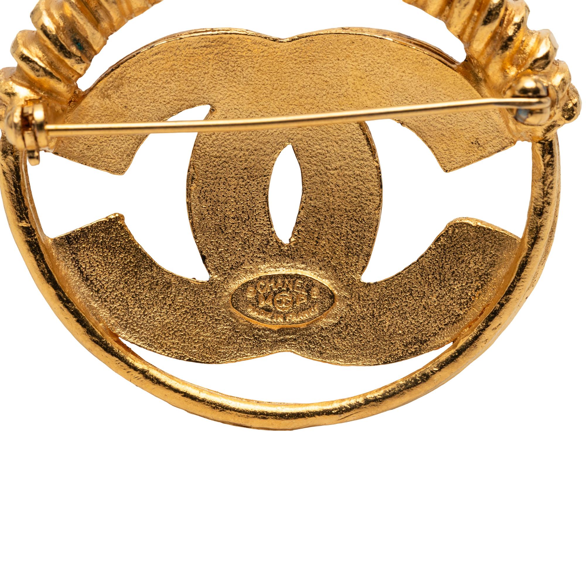 Chanel Gold Plated CC Spring Round Brooch