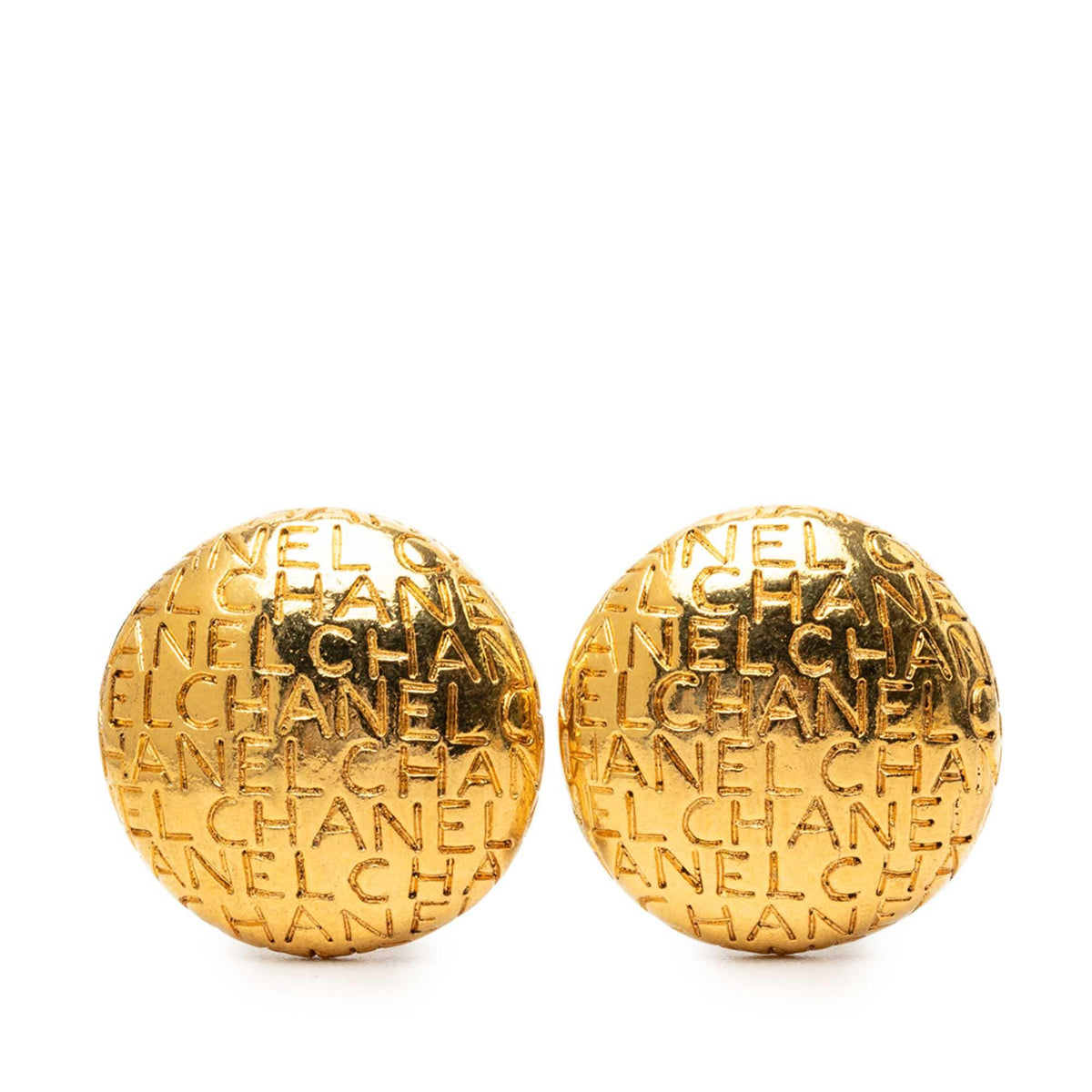 Chanel Gold Plated Logo Engraved Clip On Earrings