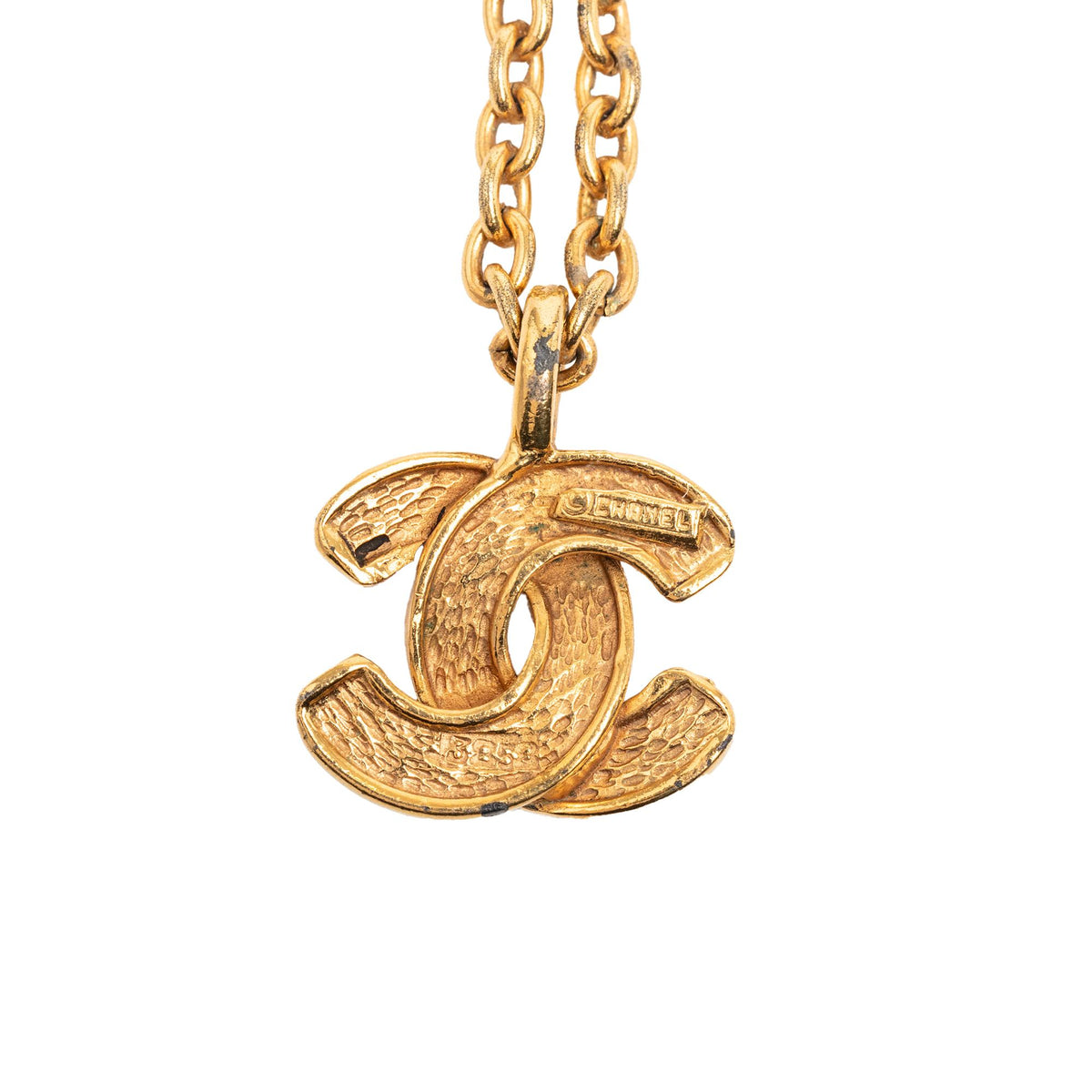 Chanel Gold Plated Quilted CC Pendant Necklace