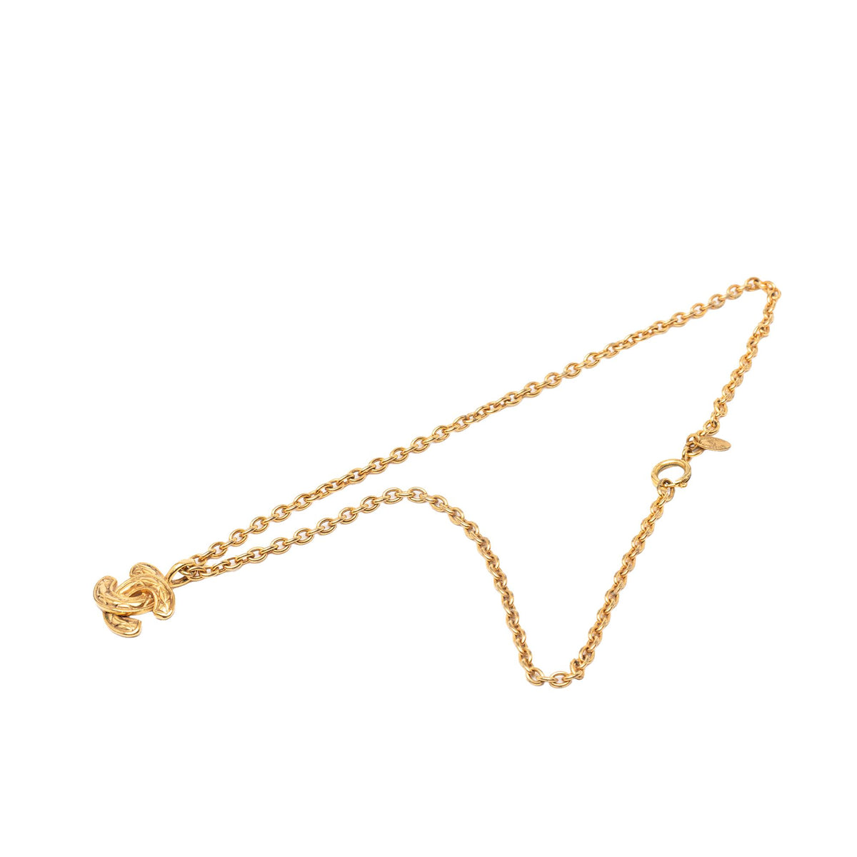 Chanel Gold Plated Quilted CC Pendant Necklace