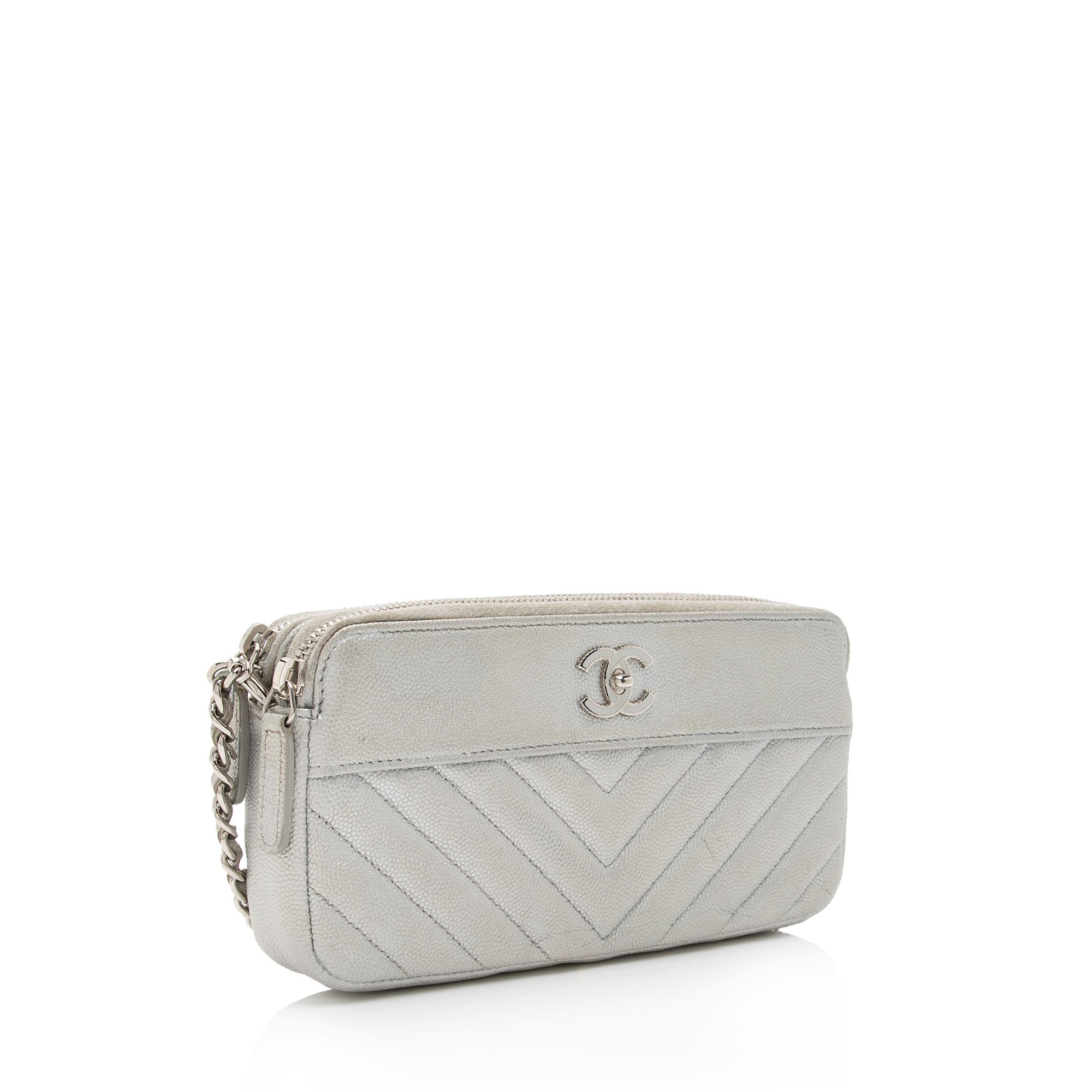 Chanel Iridescent Caviar Leather Vintage Mademoiselle Clutch with Chain (SHF-fdlQlw)