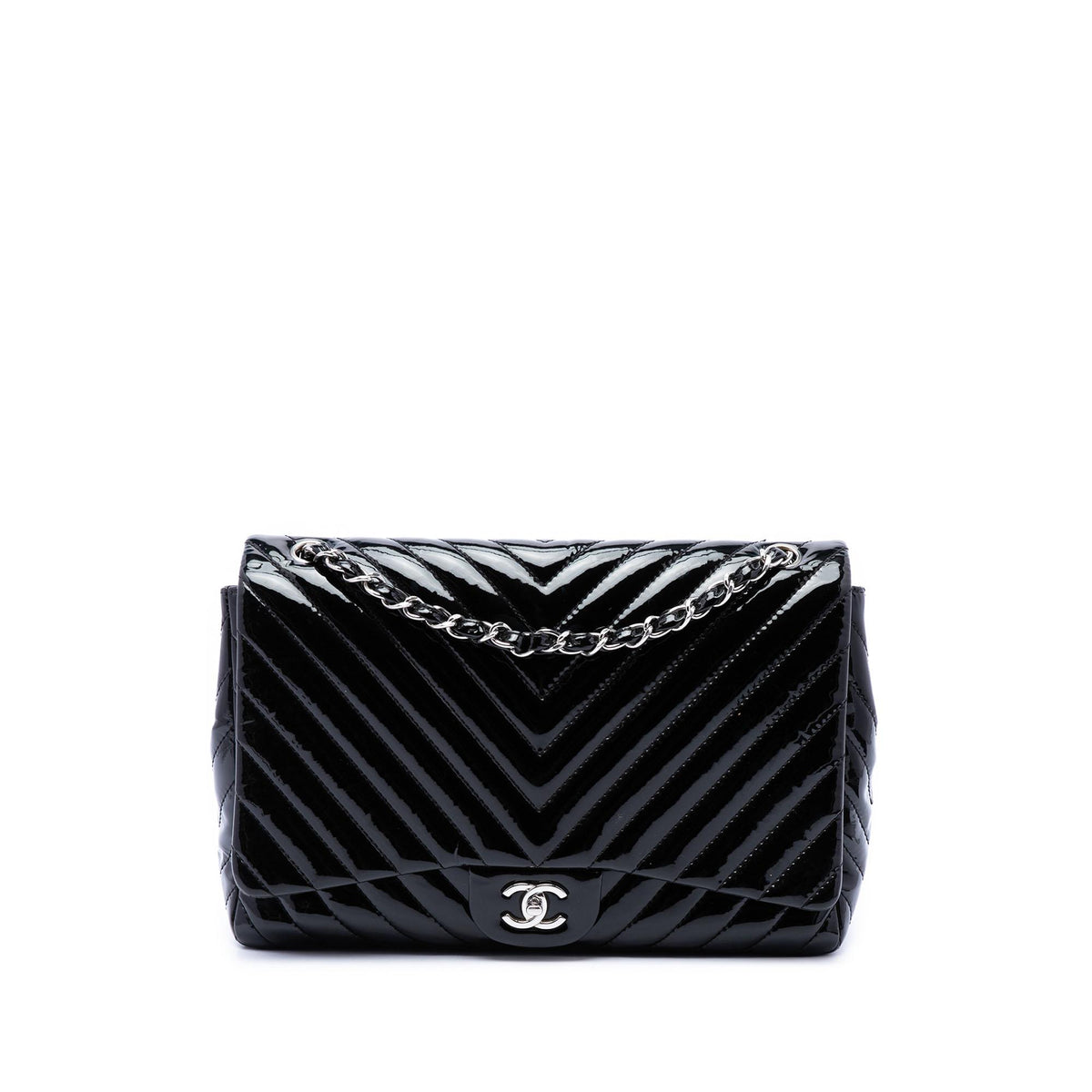 Chanel Jumbo Classic Chevron Patent Double Flap