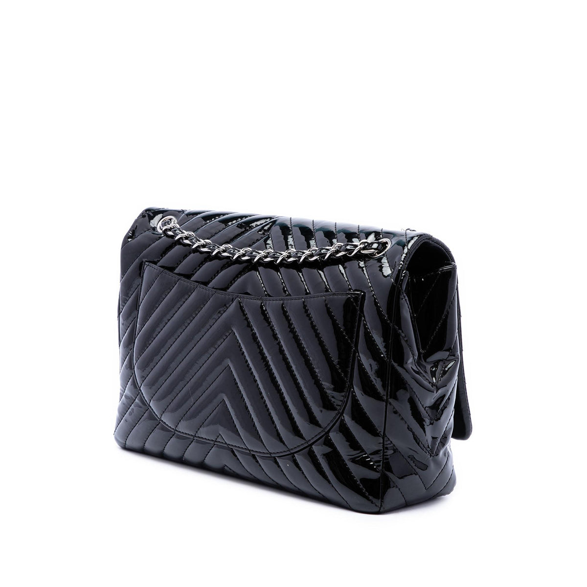 Chanel Jumbo Classic Chevron Patent Double Flap