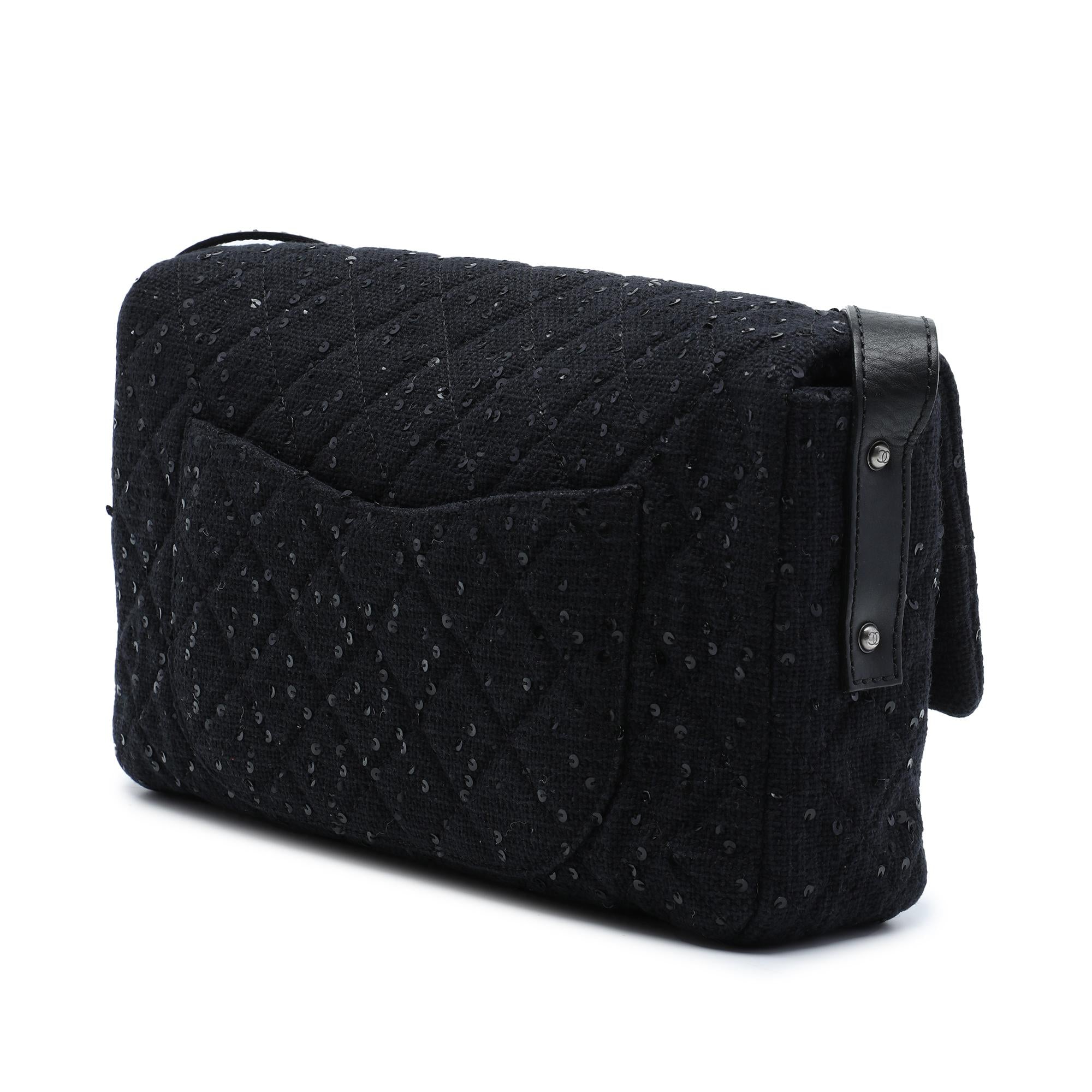 Chanel Jumbo Sequin Embellished Quilted Tweed Reissue 2.55 Messenger Flap