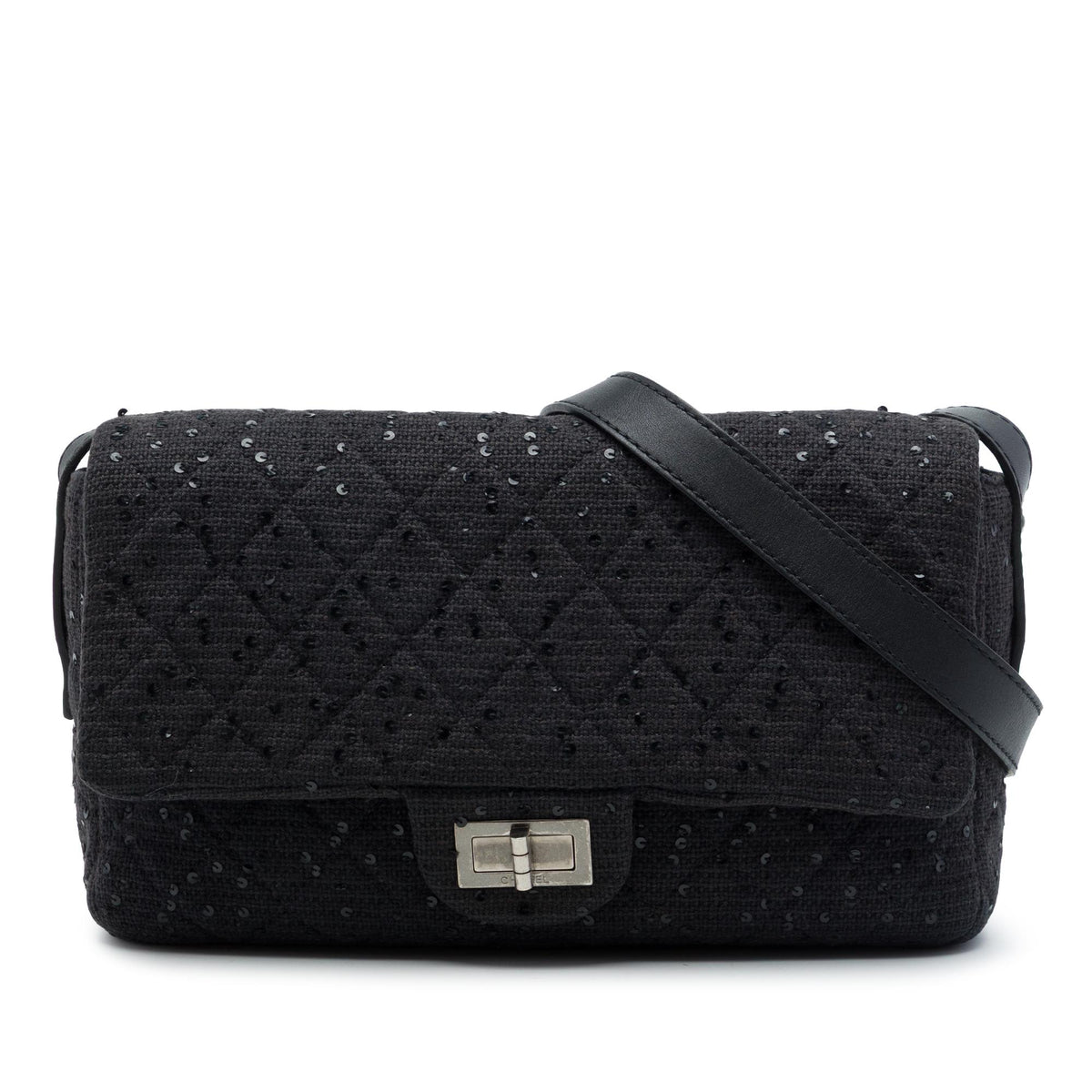 Chanel Jumbo Sequin Embellished Quilted Tweed Reissue 2.55 Messenger Flap
