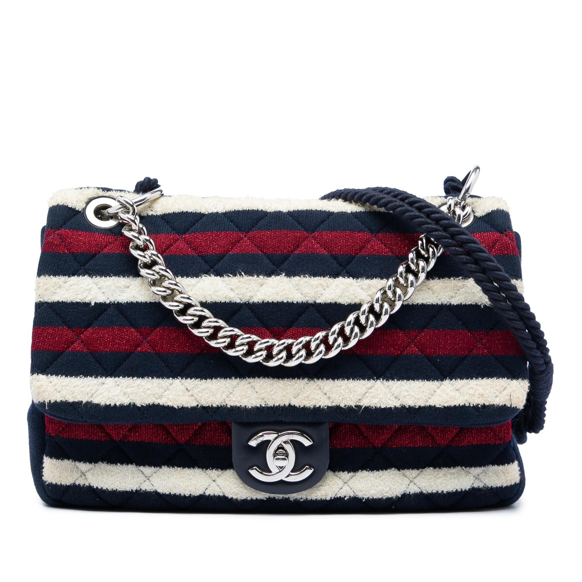 Chanel Jumbo Stripe Jersey Felt and Rope Flap