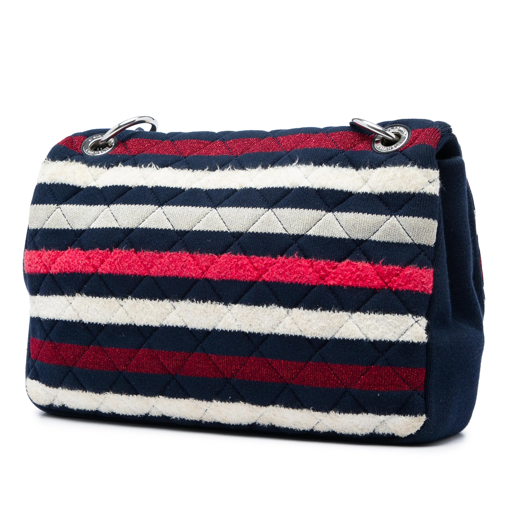 Chanel Jumbo Stripe Jersey Felt and Rope Flap