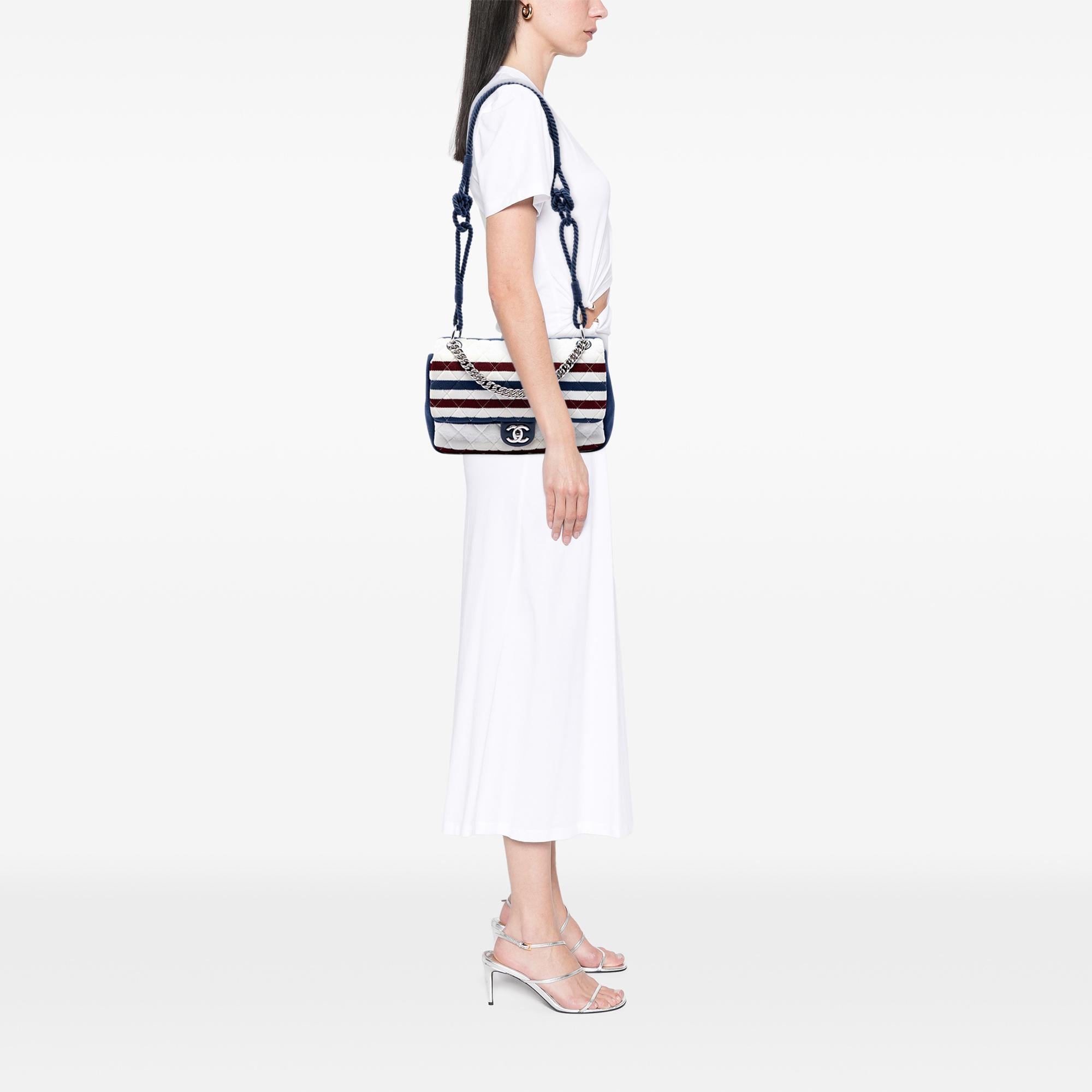 Chanel Jumbo Stripe Jersey Felt and Rope Flap