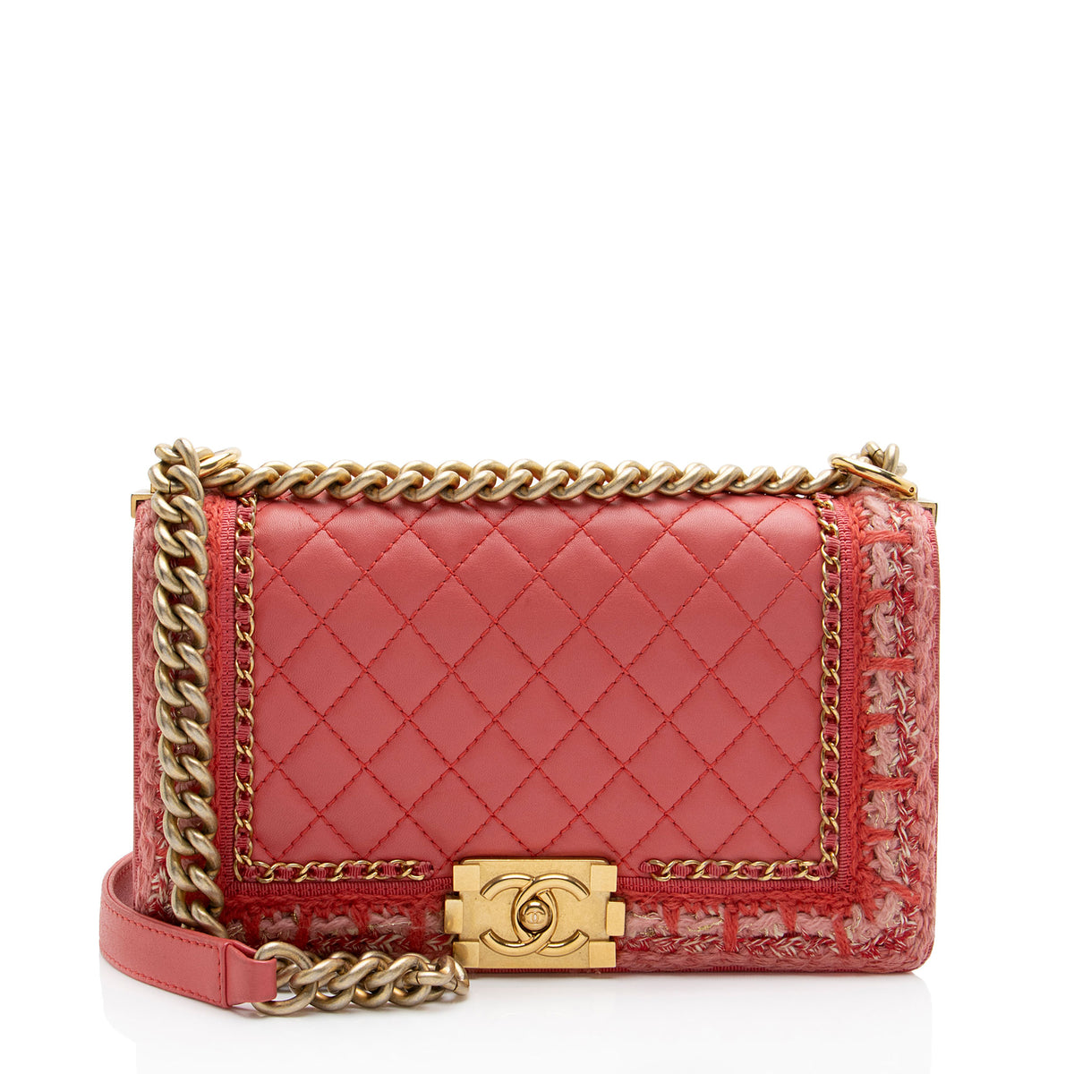 Chanel Lambskin Braided Tweed Jacket Old Medium Boy Bag