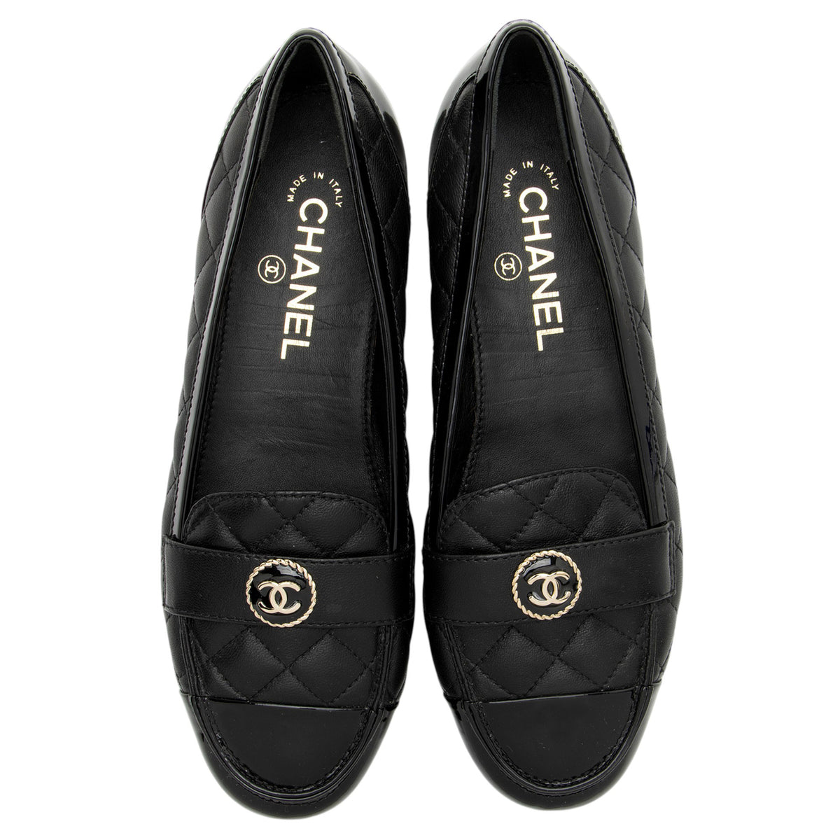 Chanel Lambskin CC Patent Cap Toe Loafers - Size 7.5 / 37.5