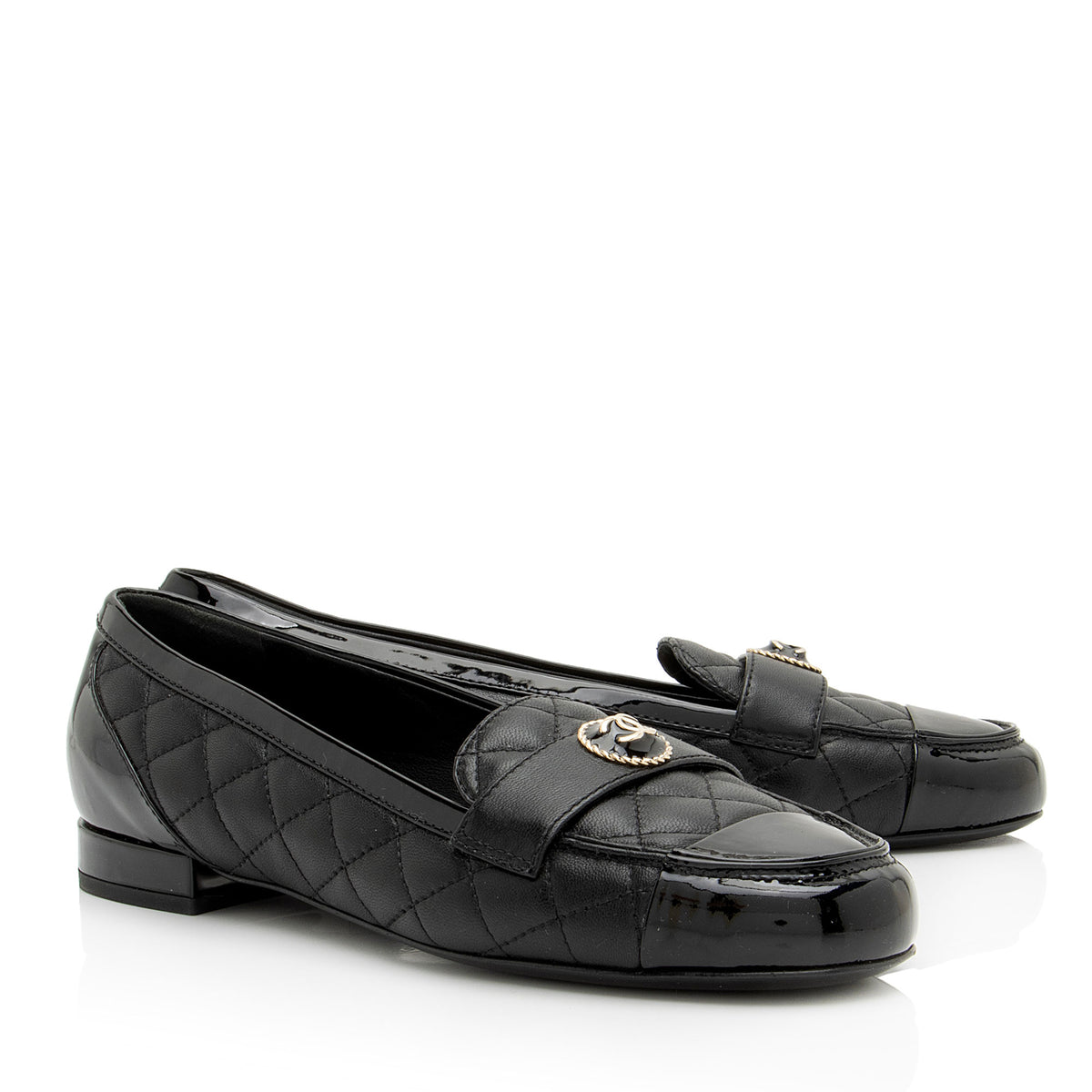 Chanel Lambskin CC Patent Cap Toe Loafers - Size 7.5 / 37.5