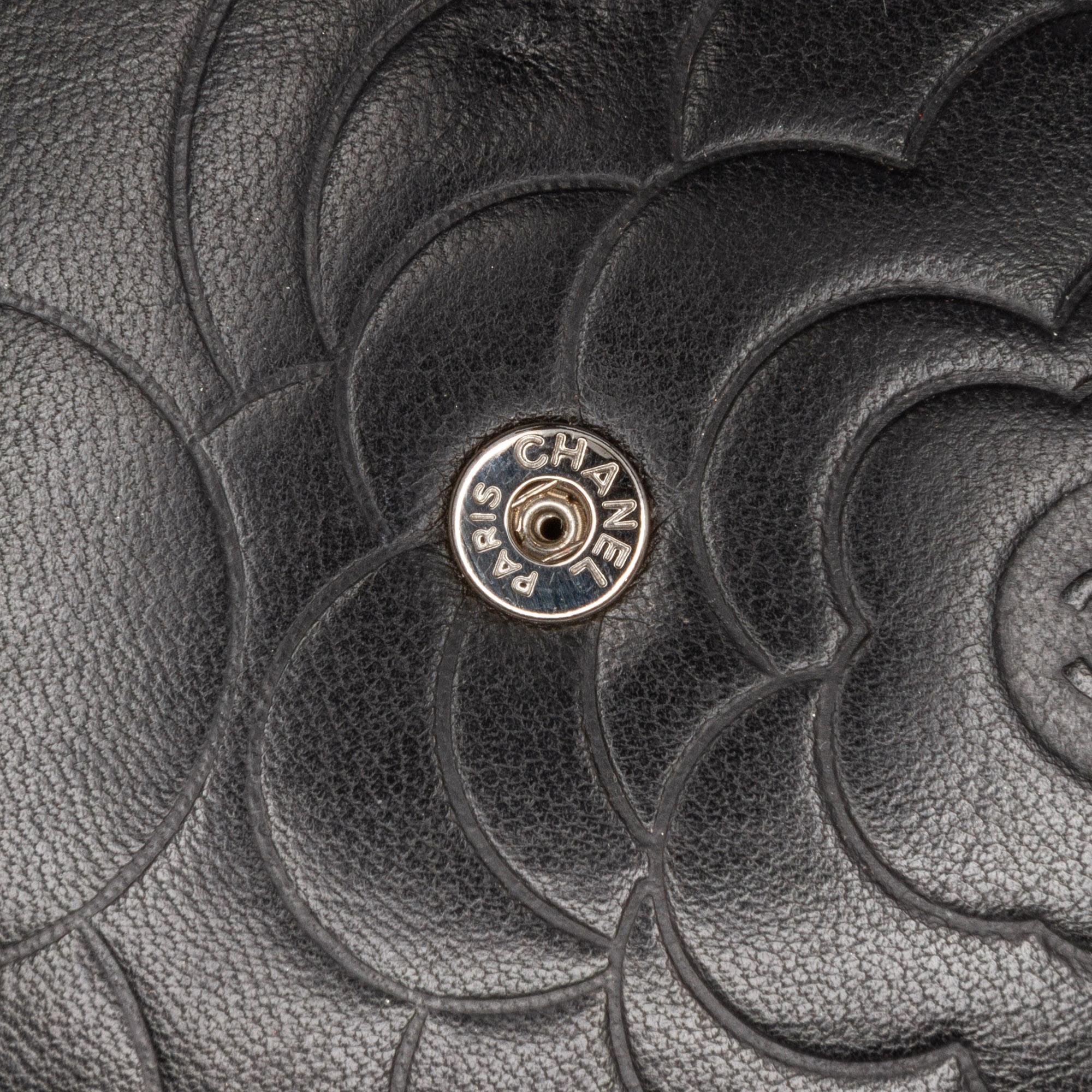 Chanel Lambskin Camellia Embossed Wallet On Chain