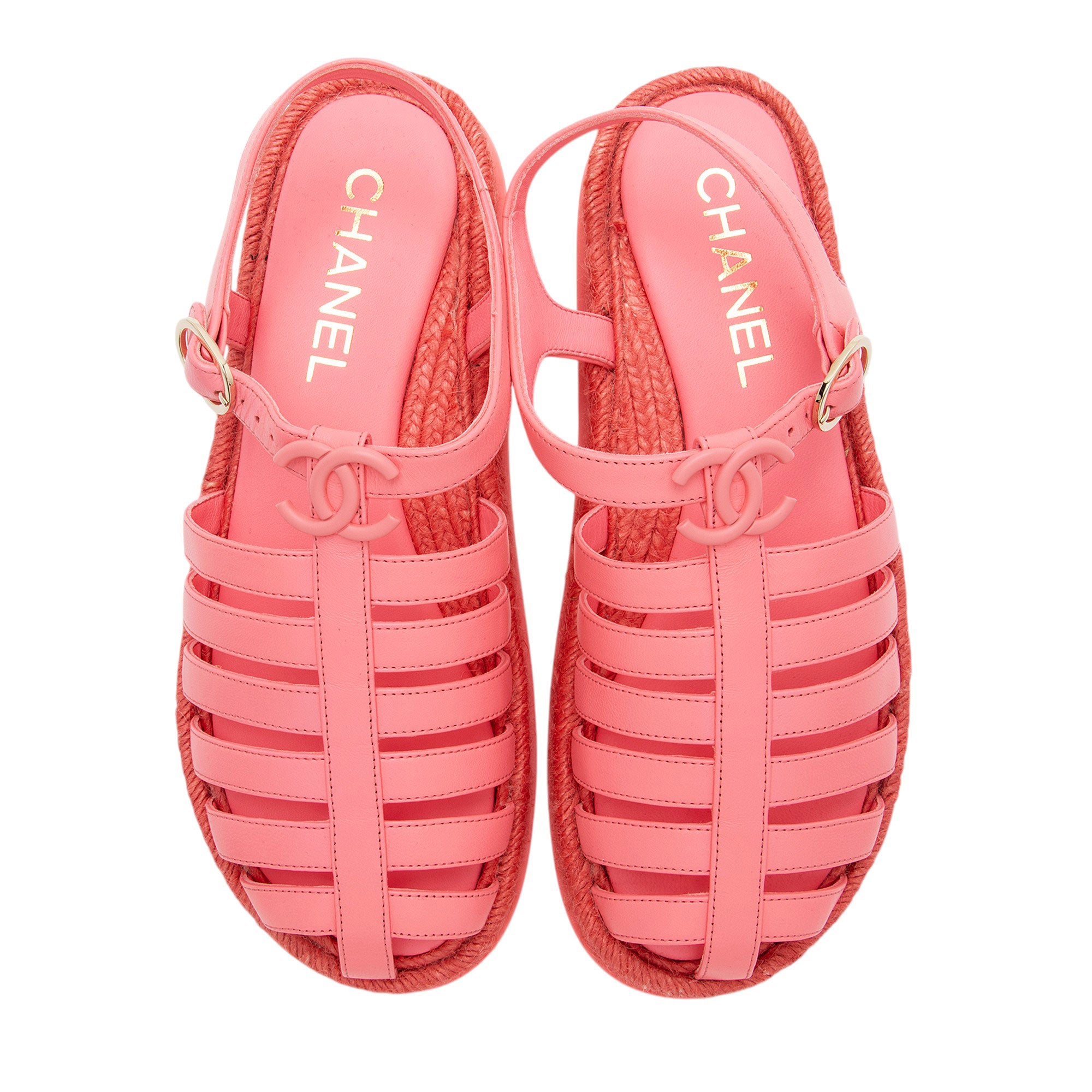 Chanel Lambskin Gladiator Espadrille Sandals - Size 9 / 39