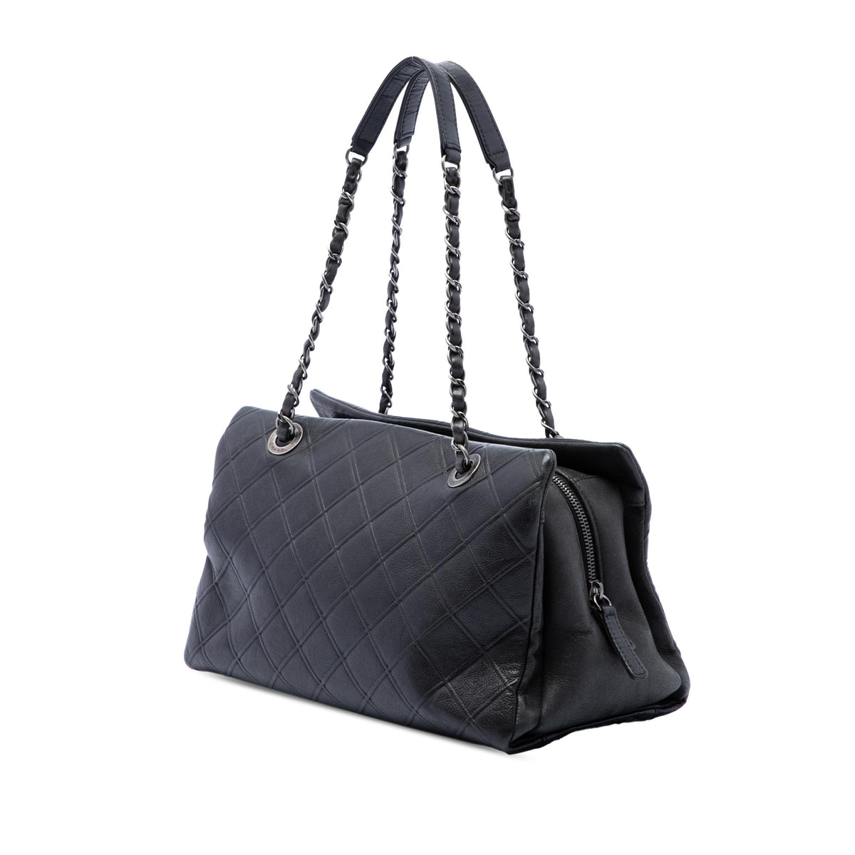 Chanel Large CC Diamond Embossed Calfskin Zip Shopping Tote