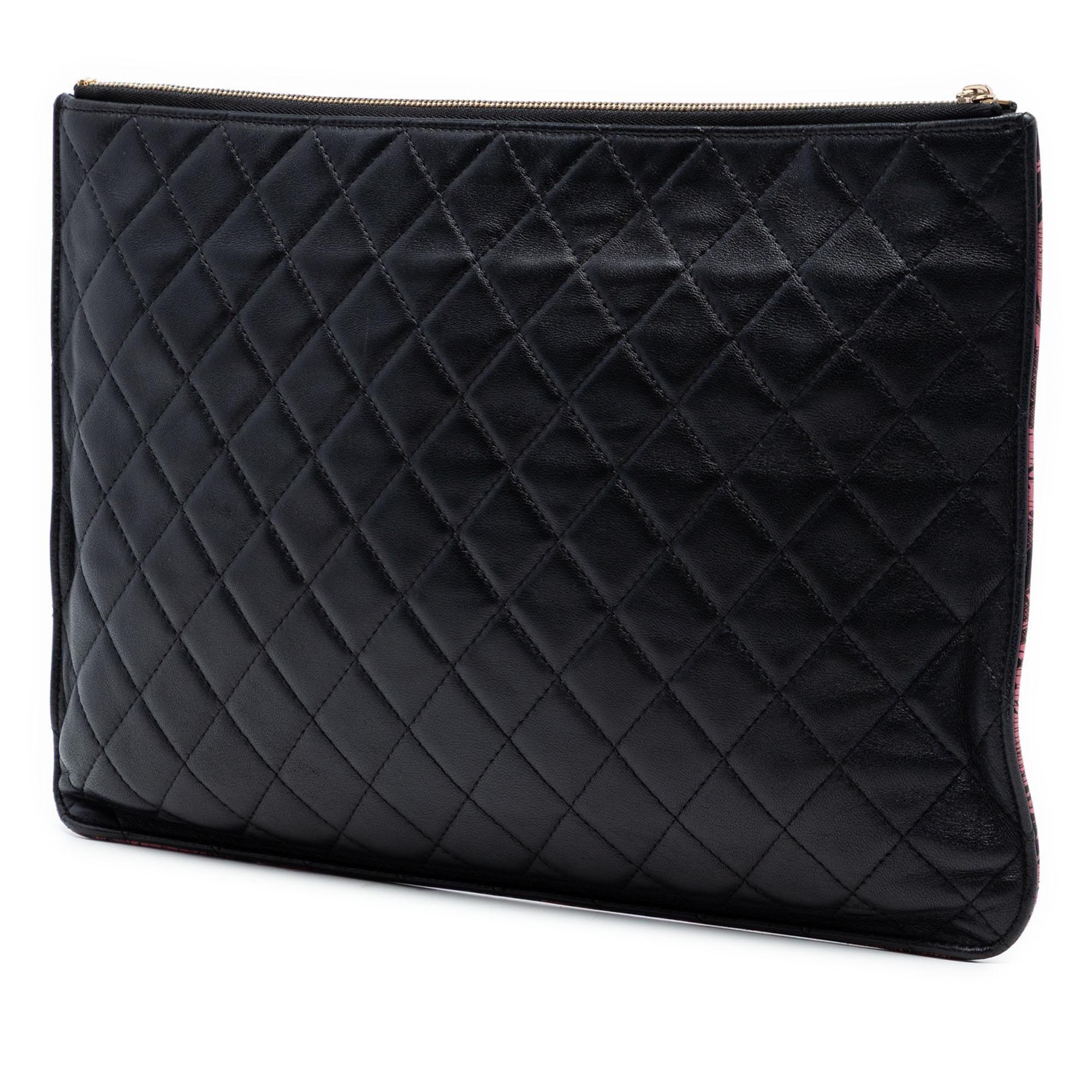 Chanel Large CC Quilted Calfskin Camellia Printed O Case Clutch