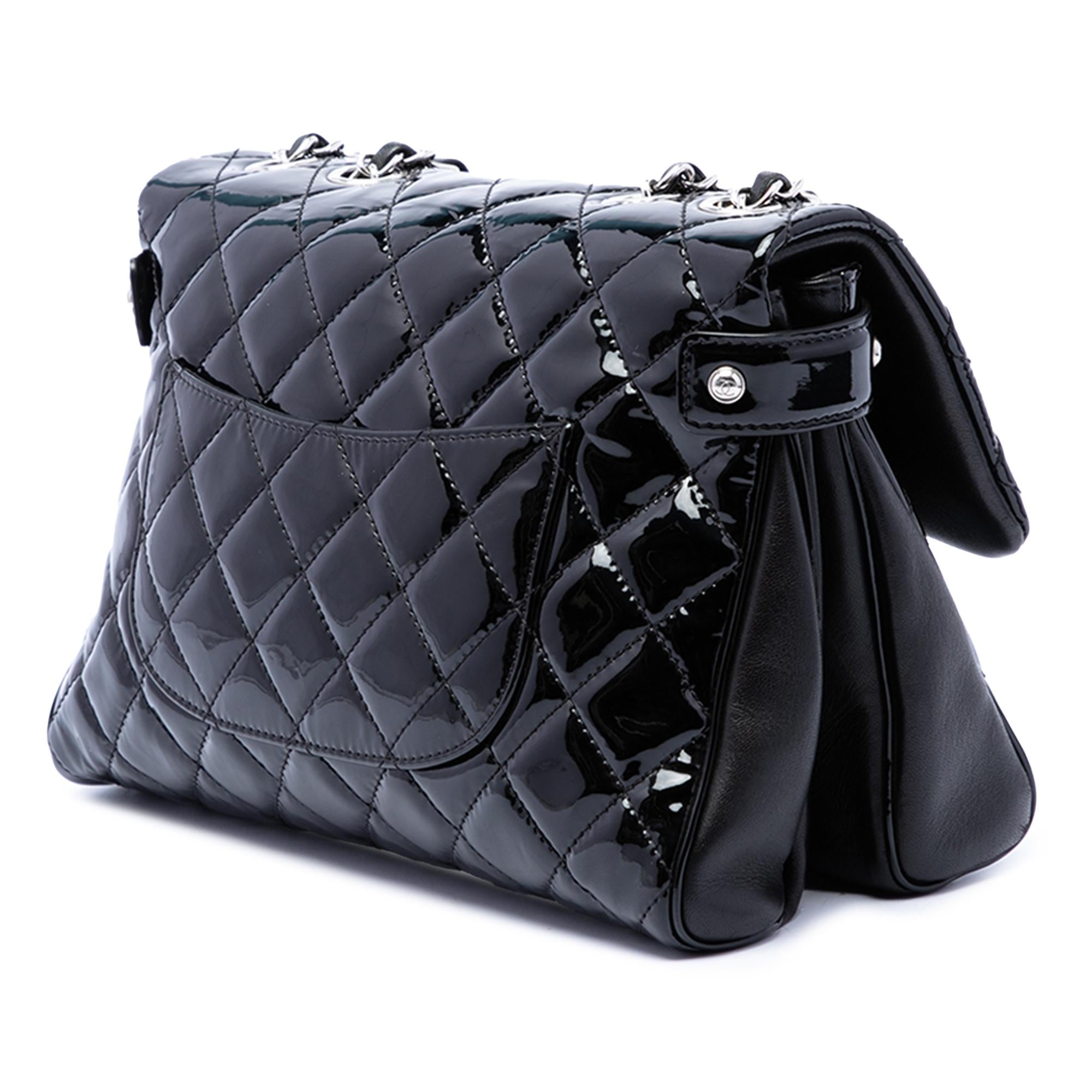 Chanel Large CC Quilted Patent Double Compartment Flap