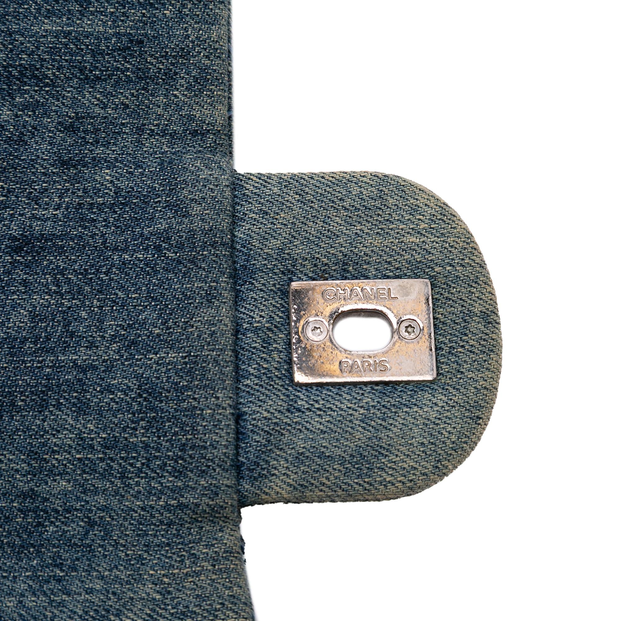 Chanel Large Embroidered Denim Camellia Flap