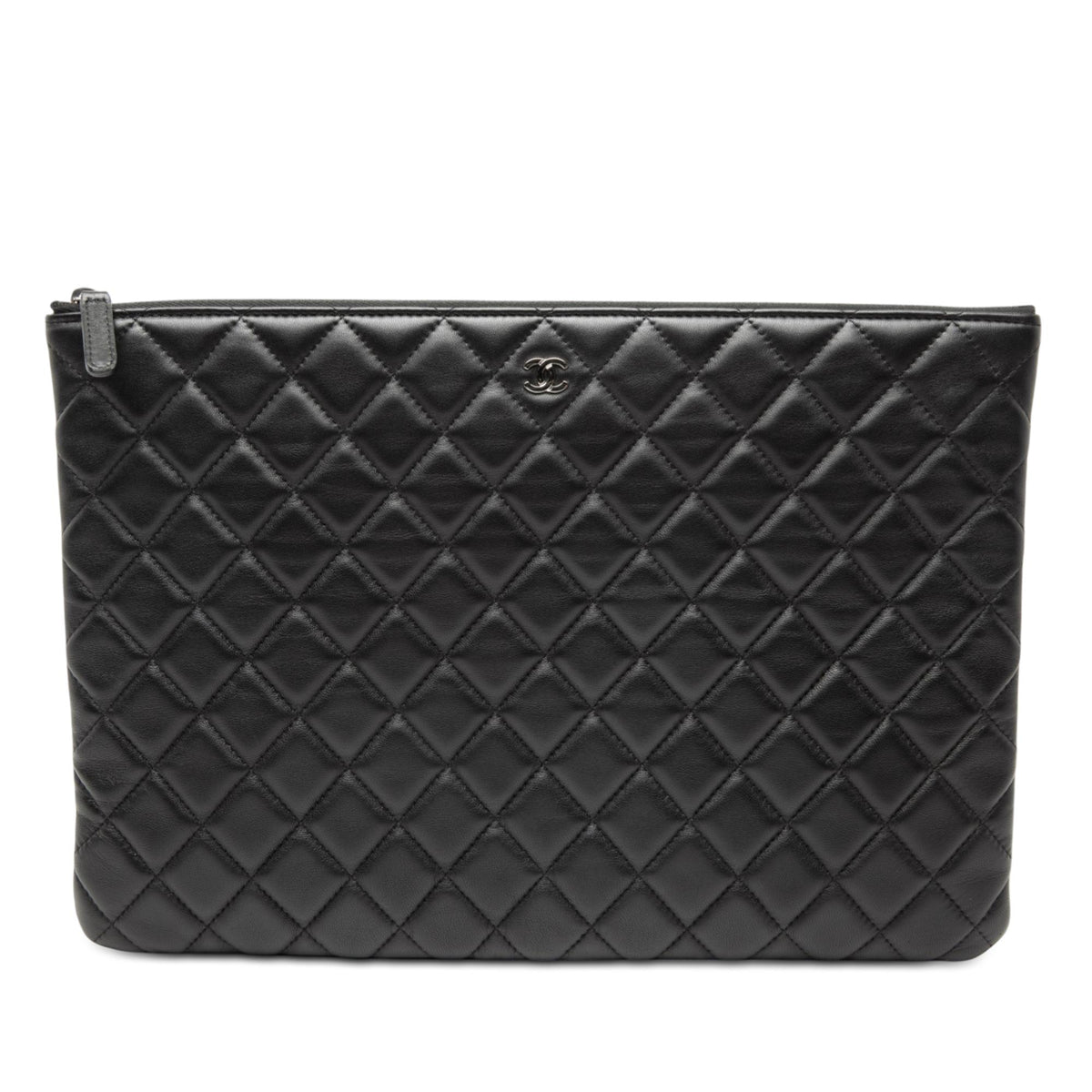 Chanel Large Quilted Lambskin Double Stitch O Case Clutch