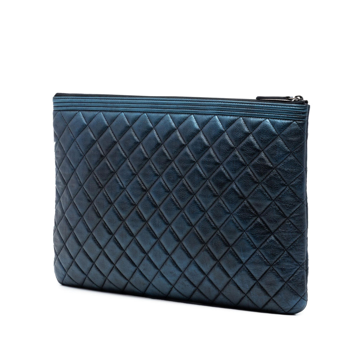 Chanel Large Quilted Metallic Lambskin Boy O Case Clutch