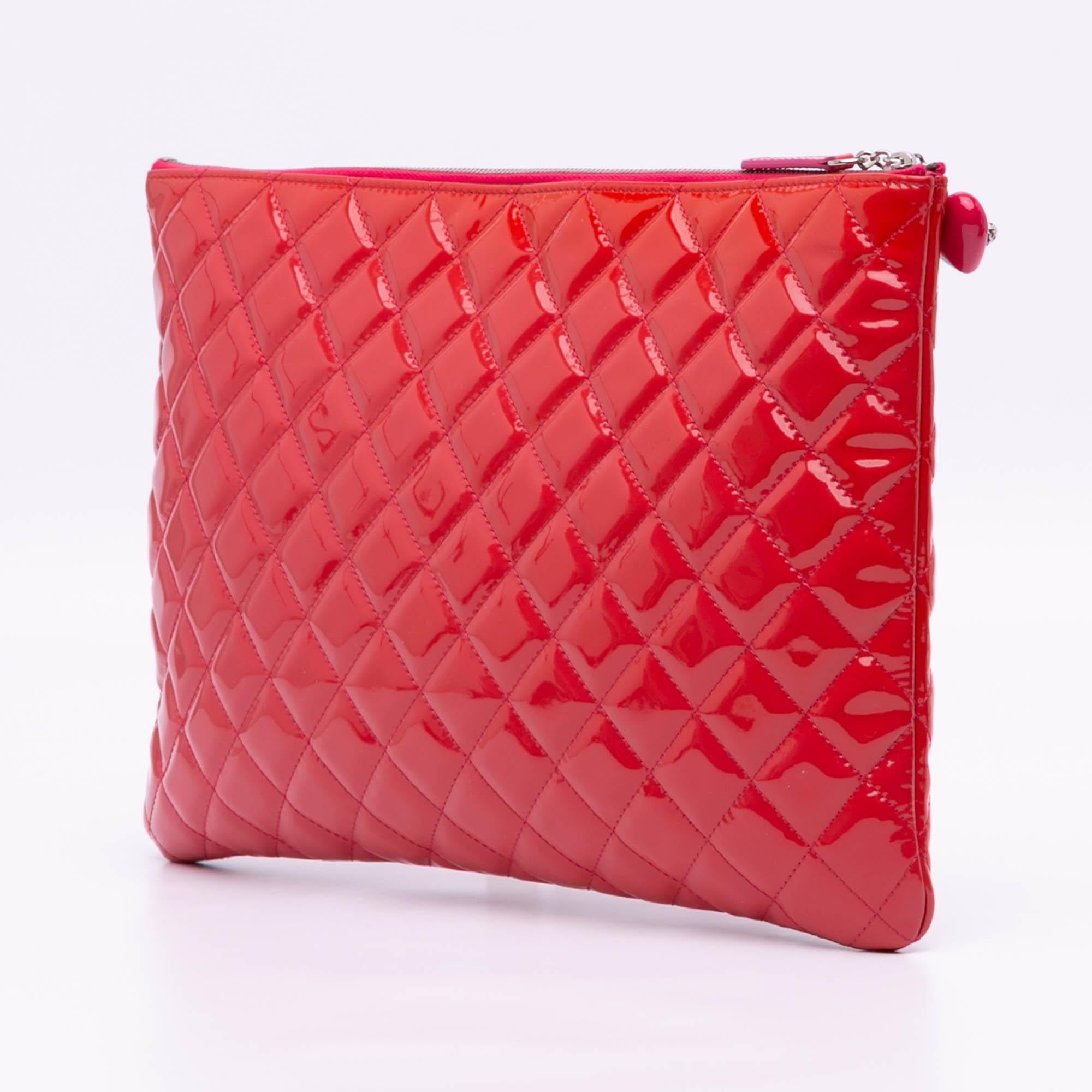 Chanel Large Quilted Patent O Case Clutch