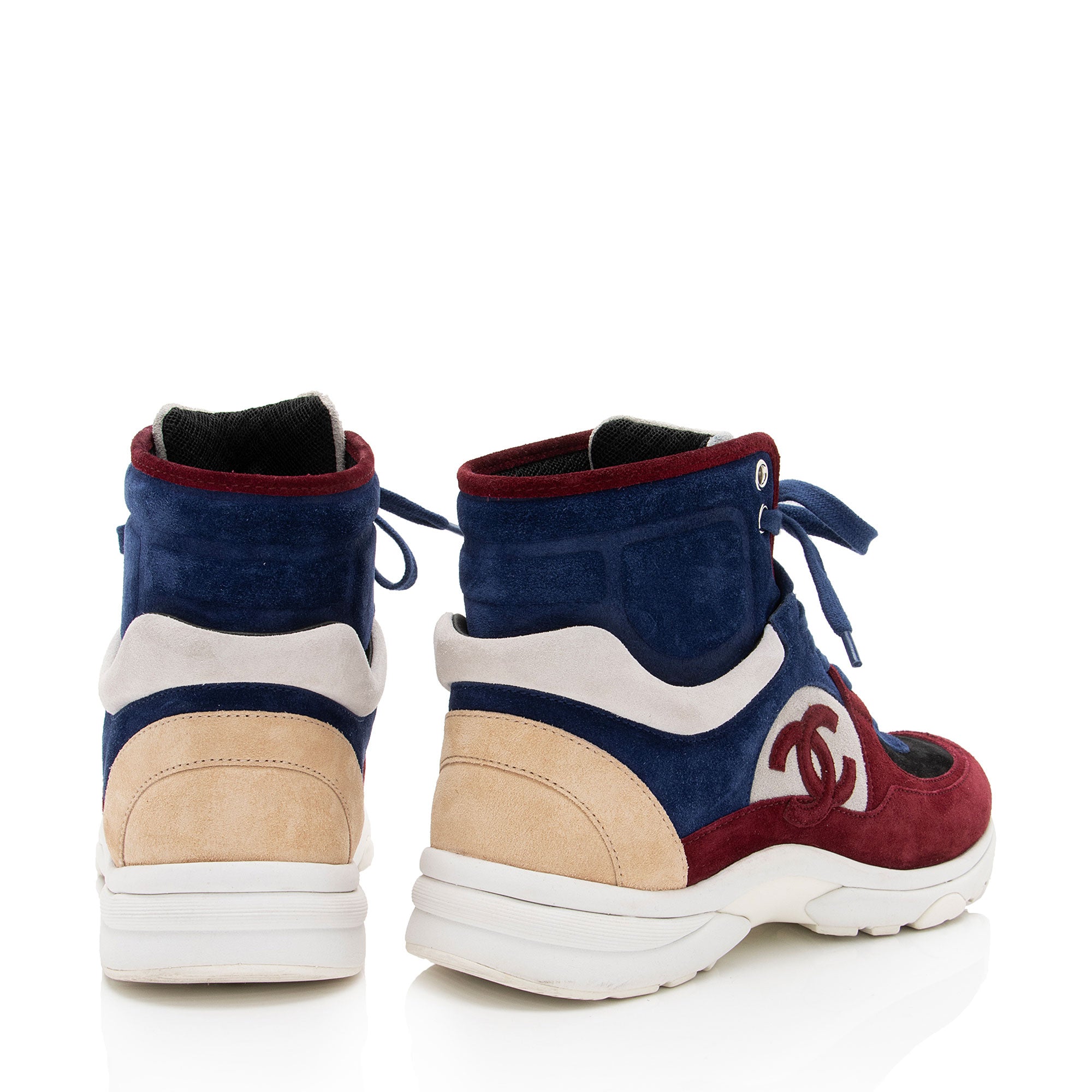 Chanel Leather Suede CC High Top Sneakers - Size 6.5 / 36.5