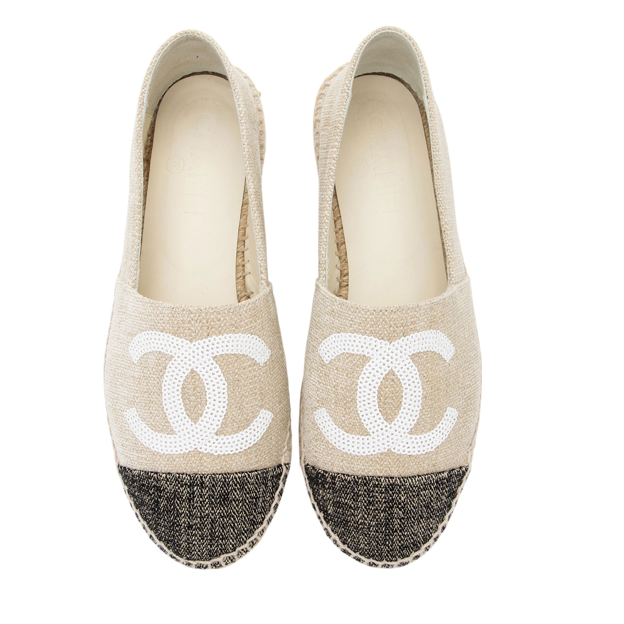 Chanel Linen Sequin CC Espadrilles - Size 6 / 36