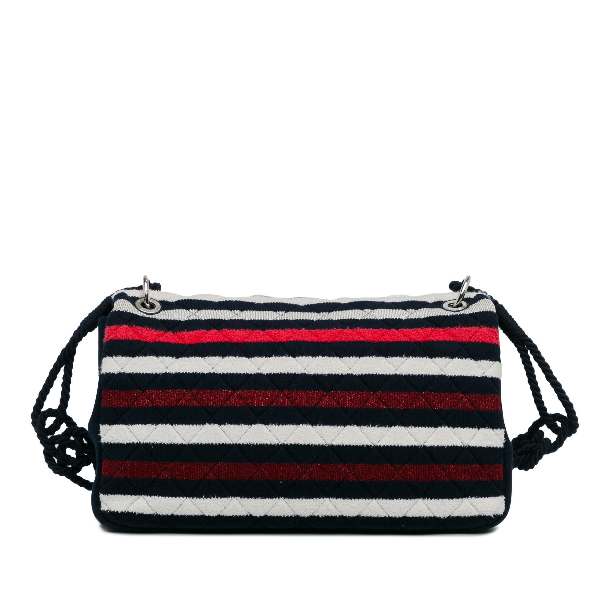 Chanel Maxi Multicolor Stripe Jersey Rope Flap (SHG-qrO2iH)