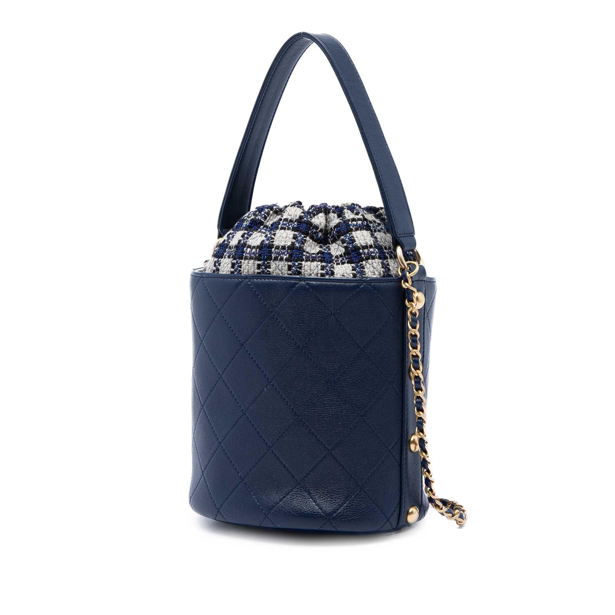 Chanel Medium CC Calfskin and Tweed Drawstring Bucket Bag