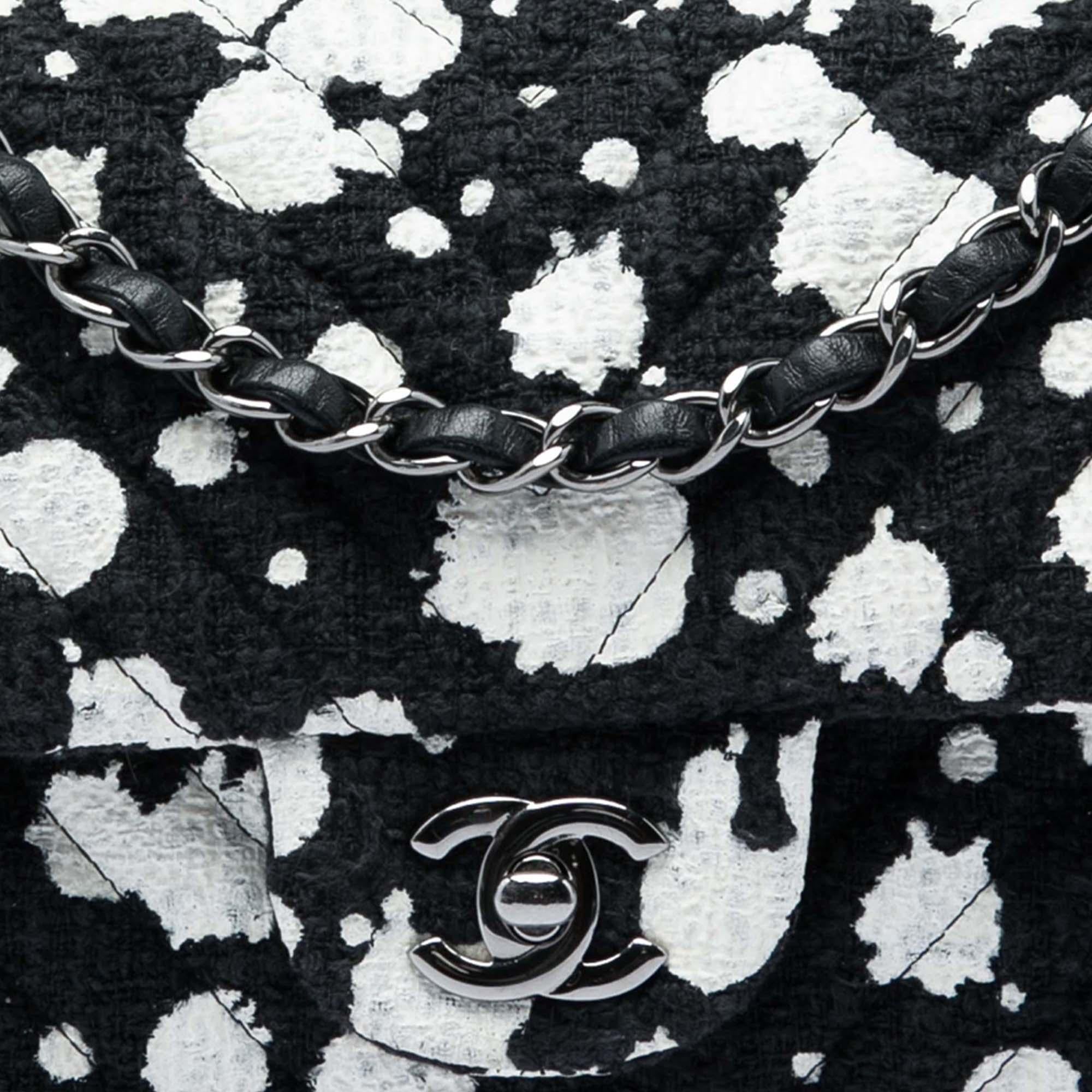 Chanel Medium Chevron Tweed Paint Splatter Double Flap