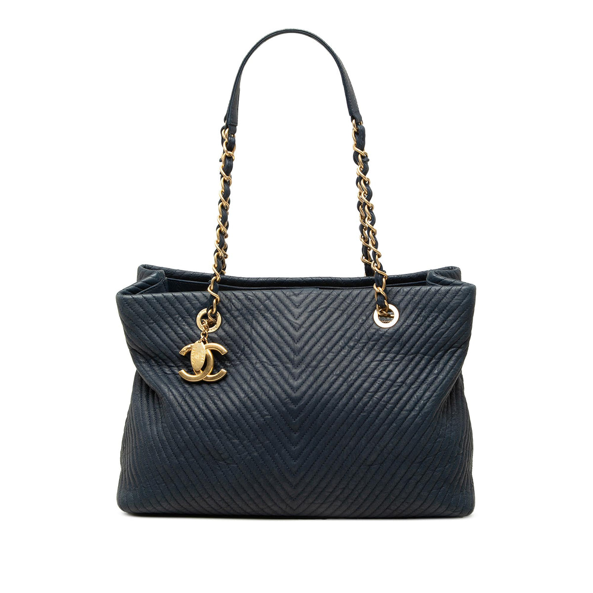 Chanel Medium Chevron Wrinkled Calfskin Medallion Charm Tote