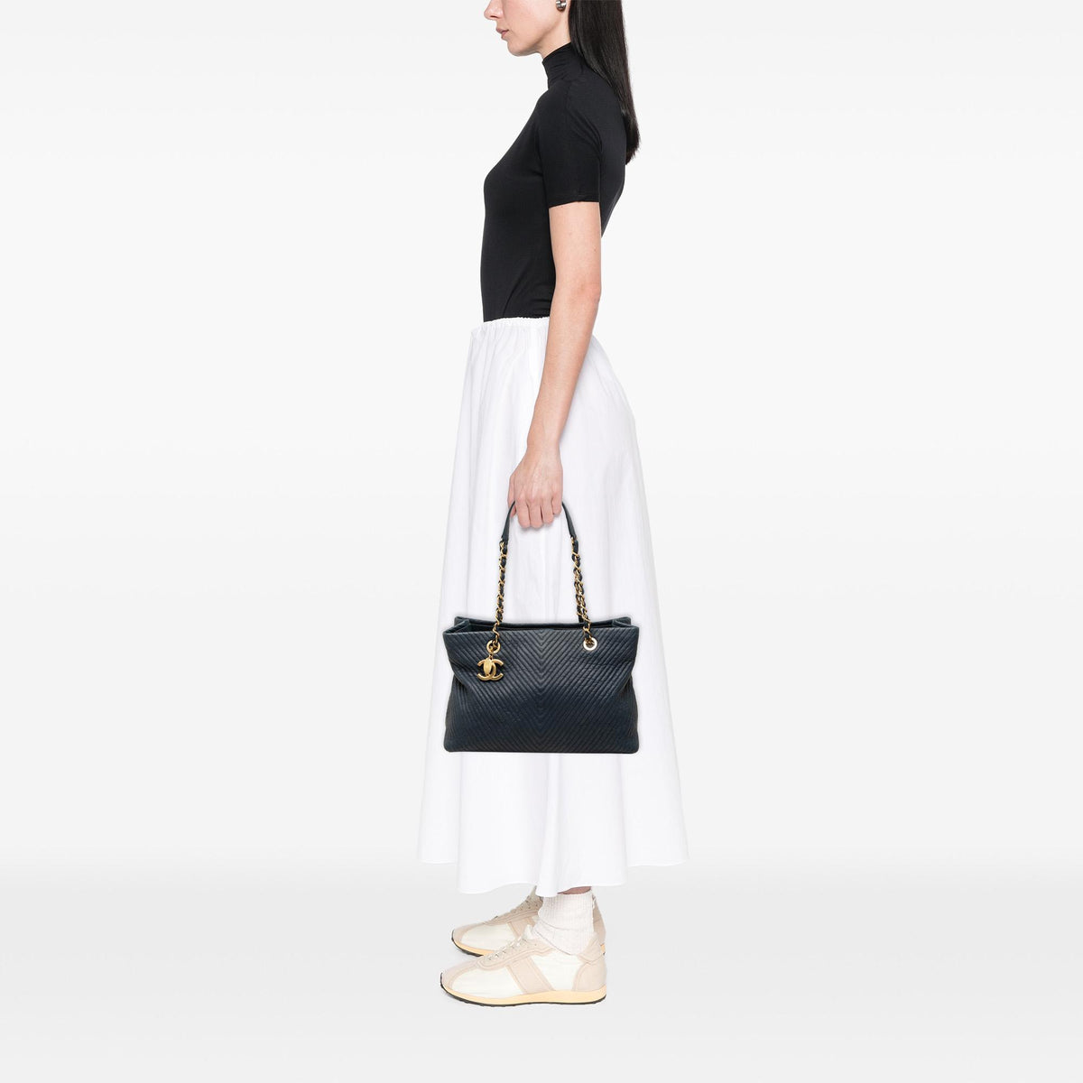 Chanel Medium Chevron Wrinkled Calfskin Medallion Charm Tote
