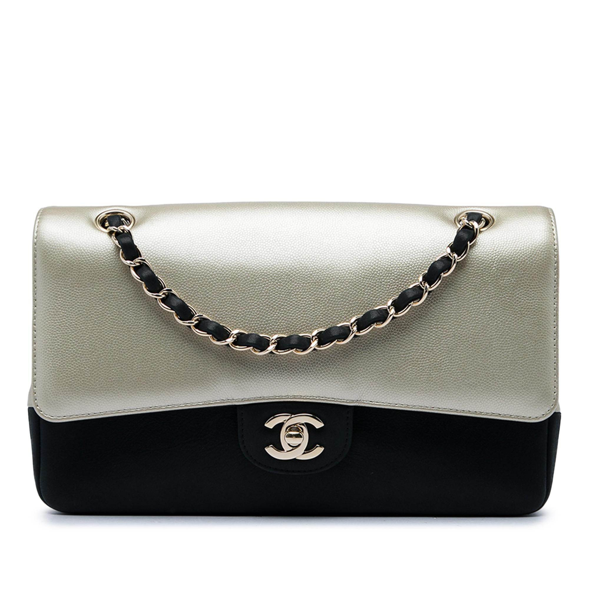 Chanel Medium Classic Bicolor Caviar and Iridescent Calfskin Double Flap