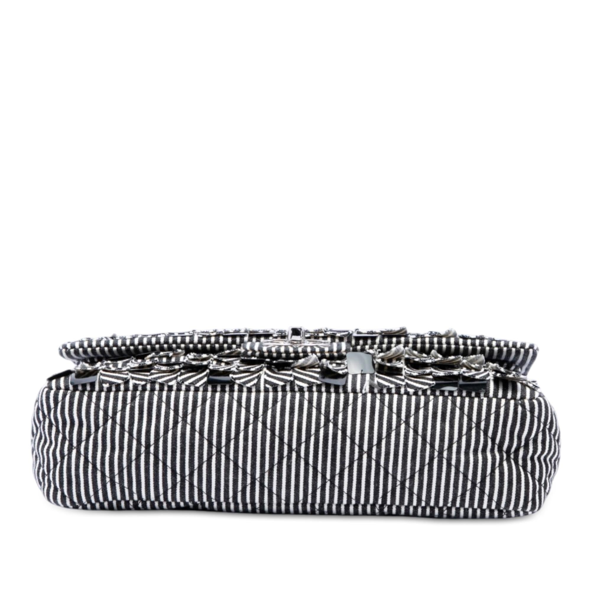Chanel Medium Classic Canvas Sequin Stripes Double Flap