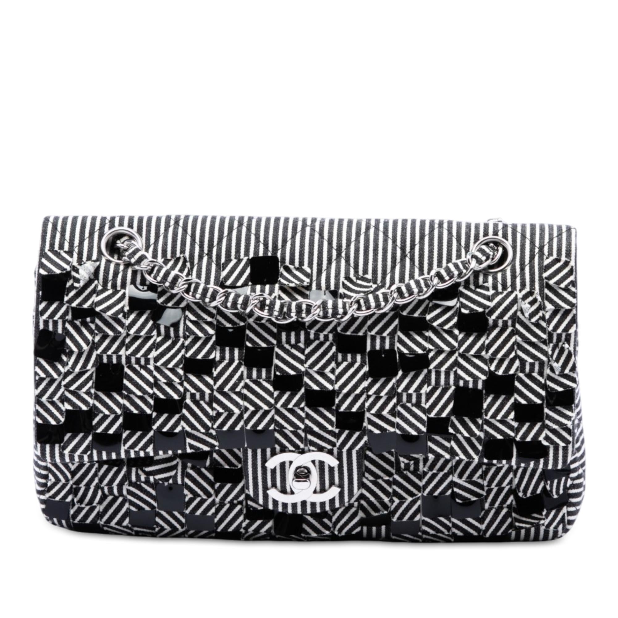 Chanel Medium Classic Canvas Sequin Stripes Double Flap