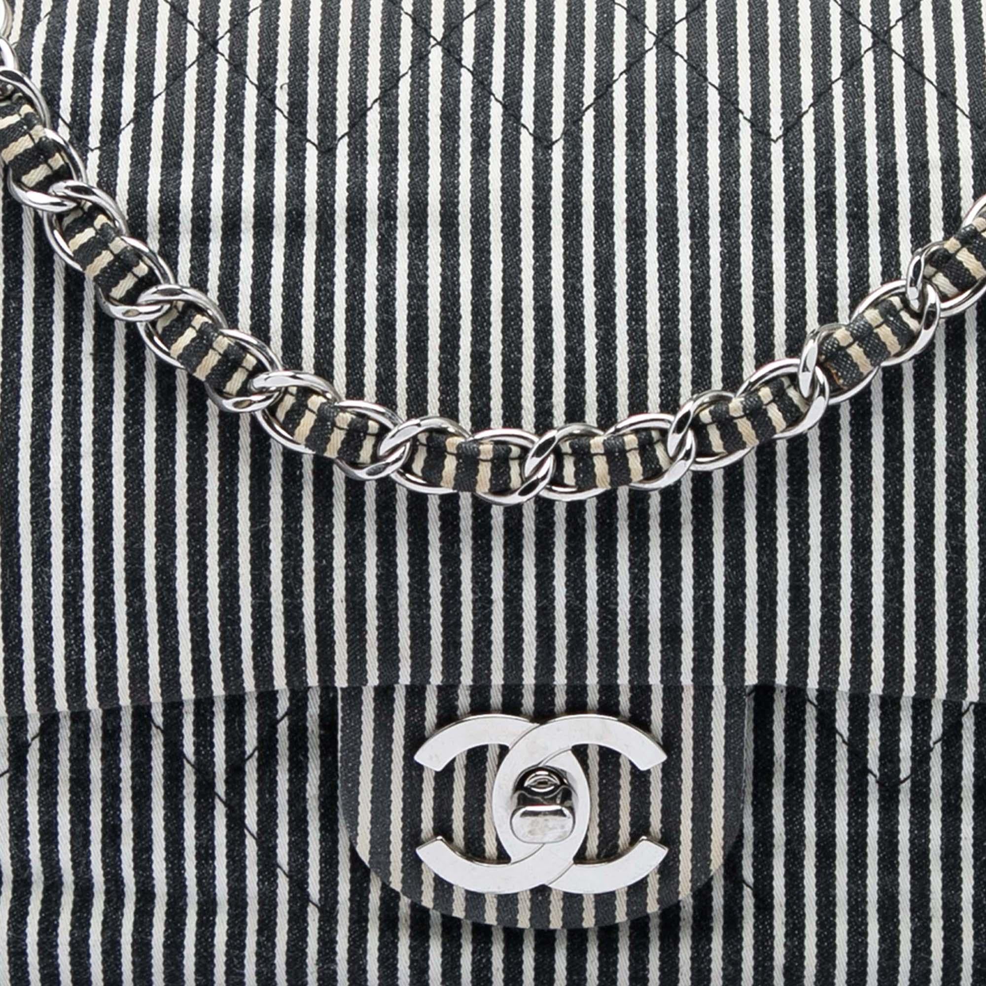 Chanel Medium Classic Canvas Stripes Double Flap