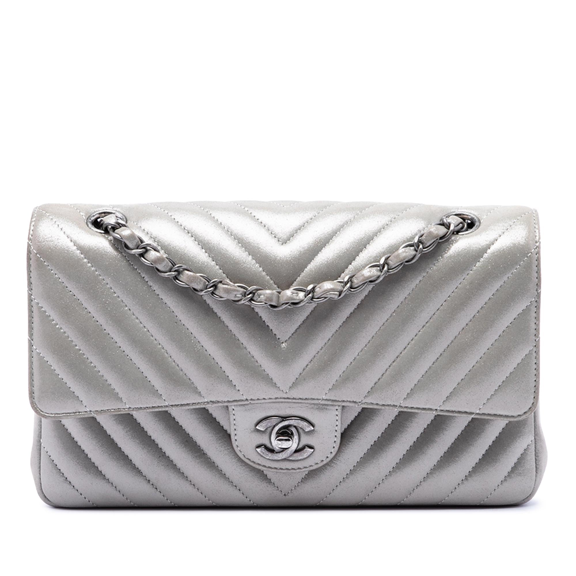 Chanel Medium Classic Chevron Iridescent Lambskin Double Flap
