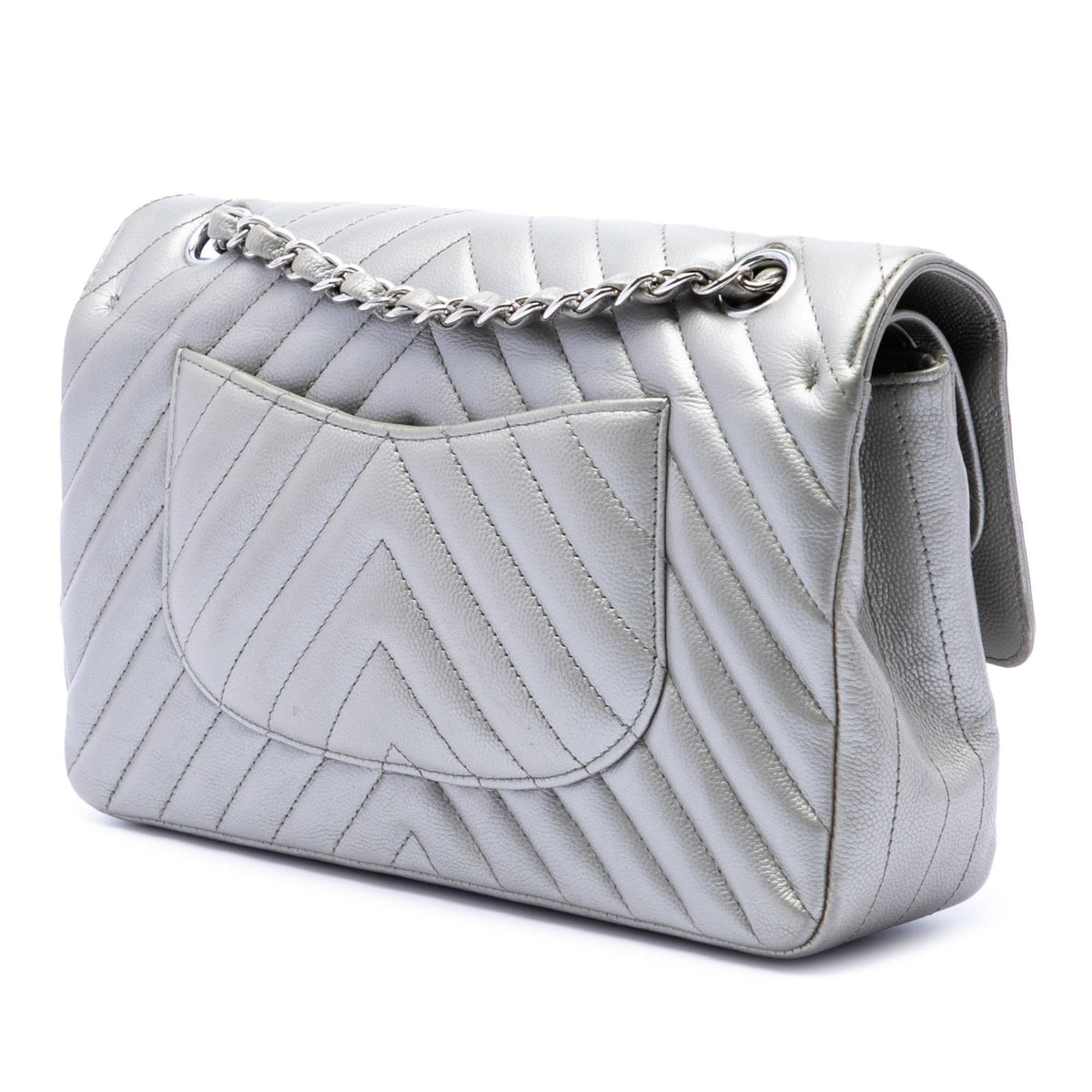 Chanel Medium Classic Chevron Metallic Caviar Double Flap
