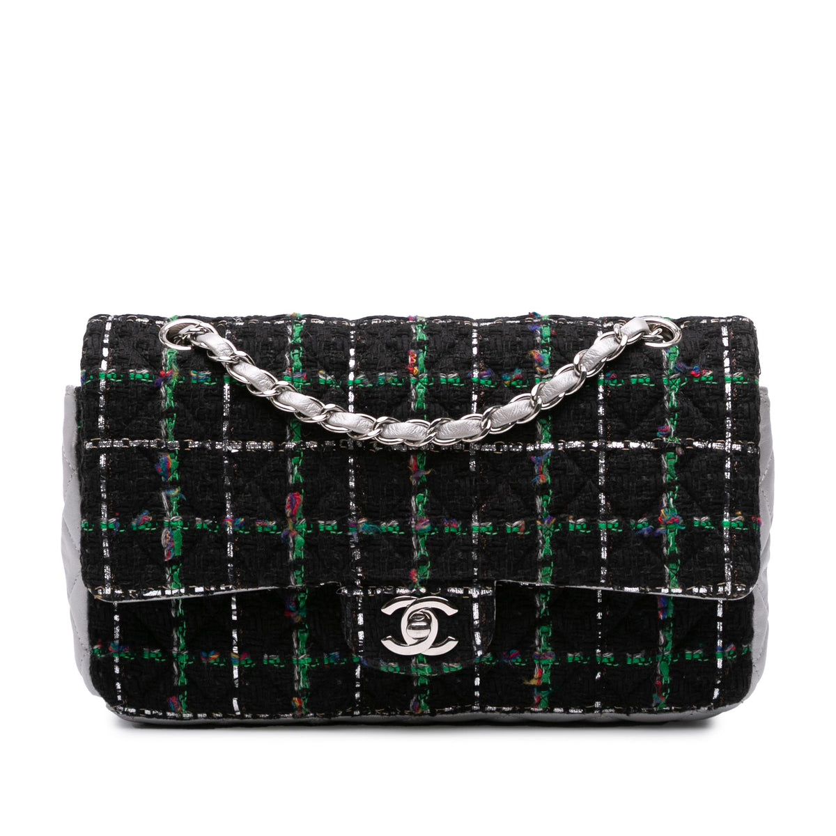 Chanel Medium Classic Quilted Tweed and Metallic Lambskin Double Flap