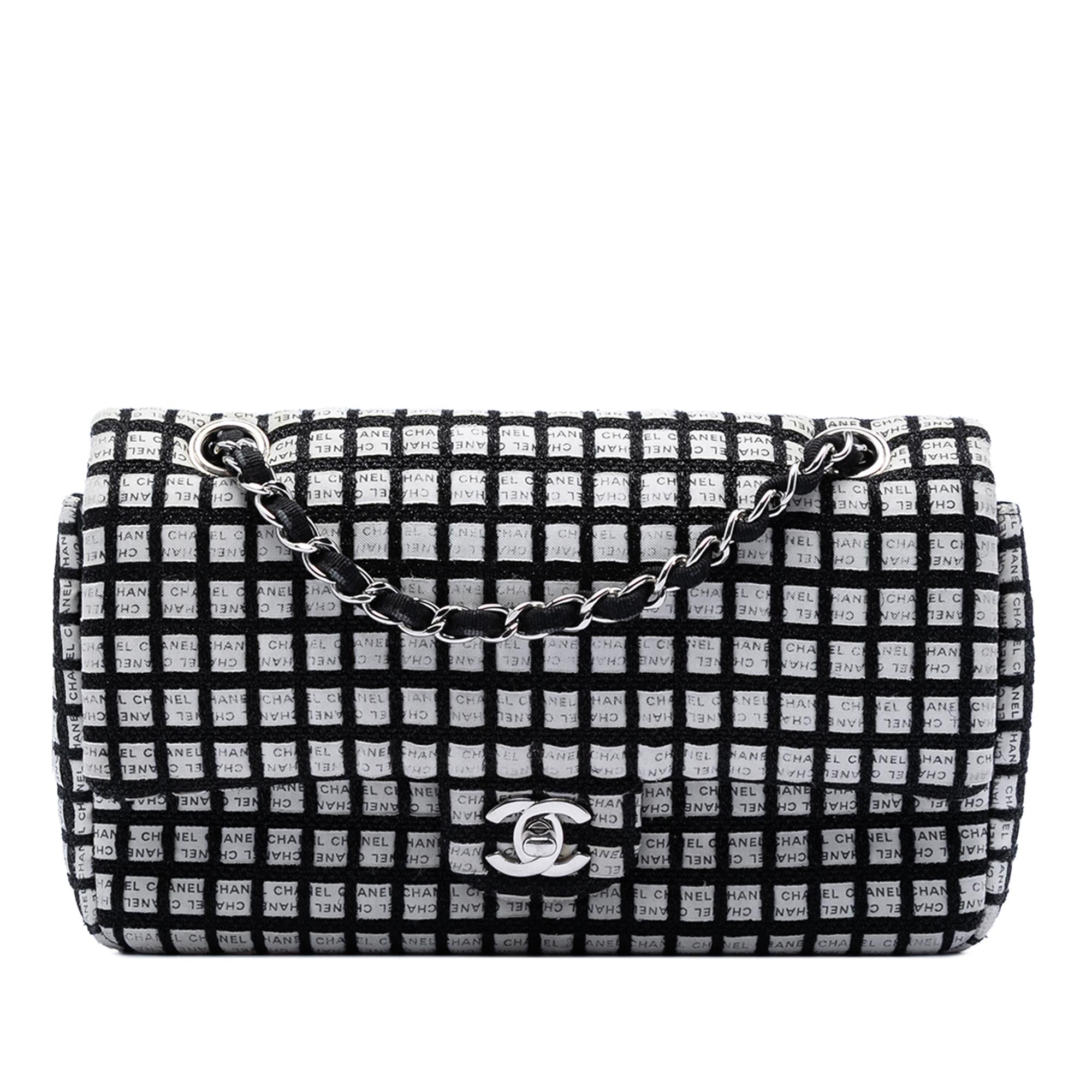 Chanel Medium Classic Ribbon and Tweed Logo Double Flap