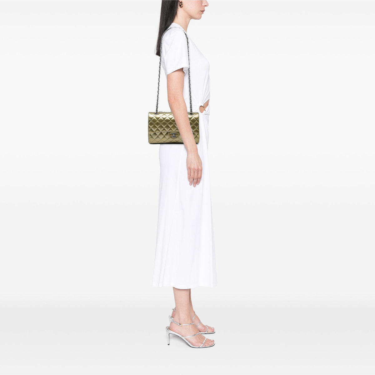Chanel Medium Classic Striated Patent Double Flap