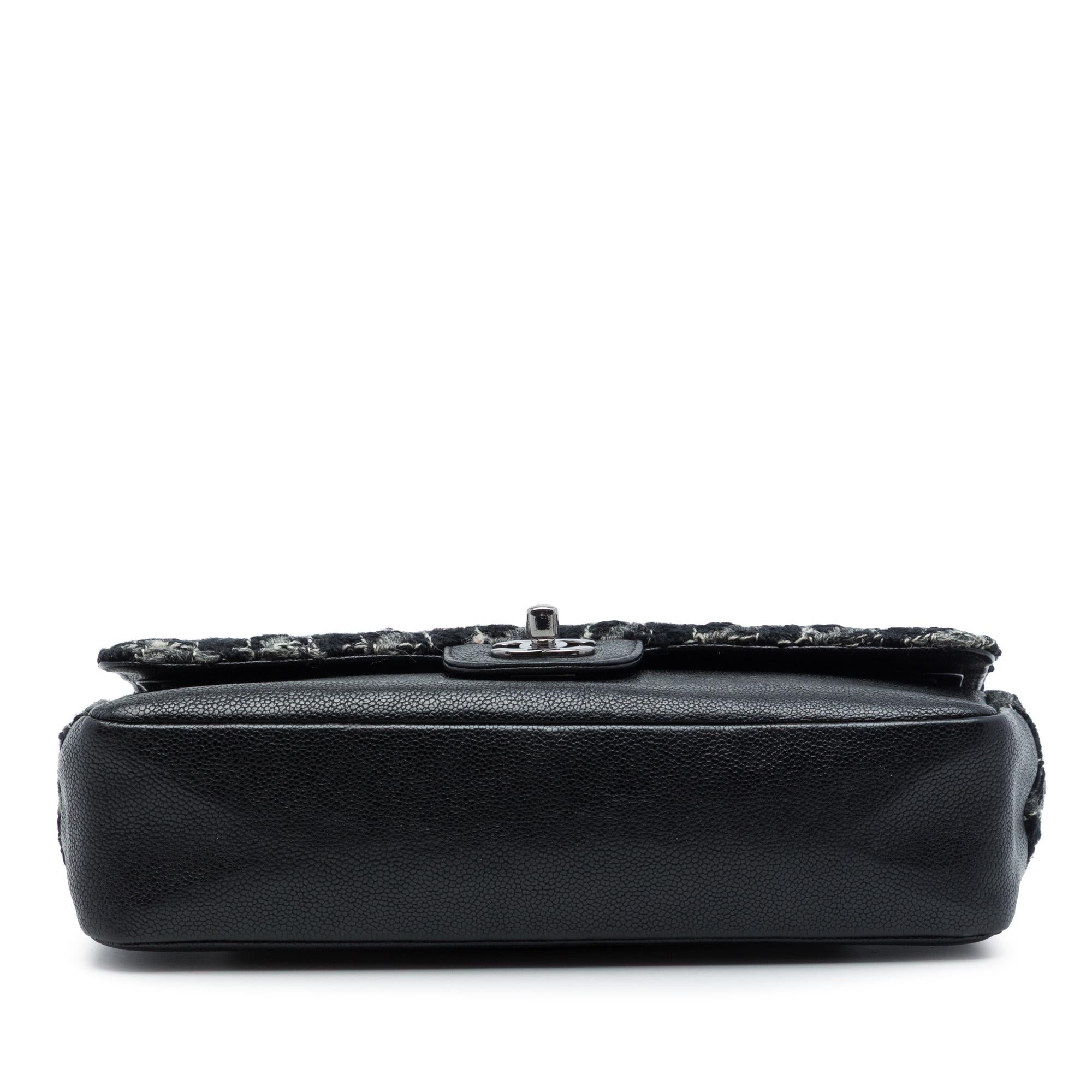 Chanel Medium Classic Tweed and Caviar Double Flap