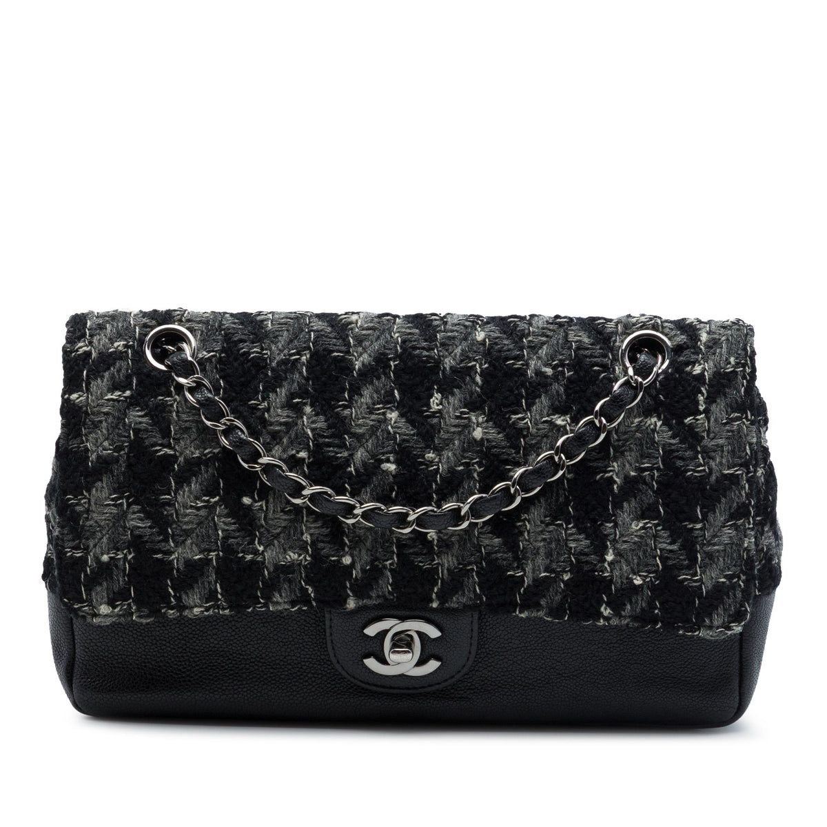 Chanel Medium Classic Tweed and Caviar Double Flap