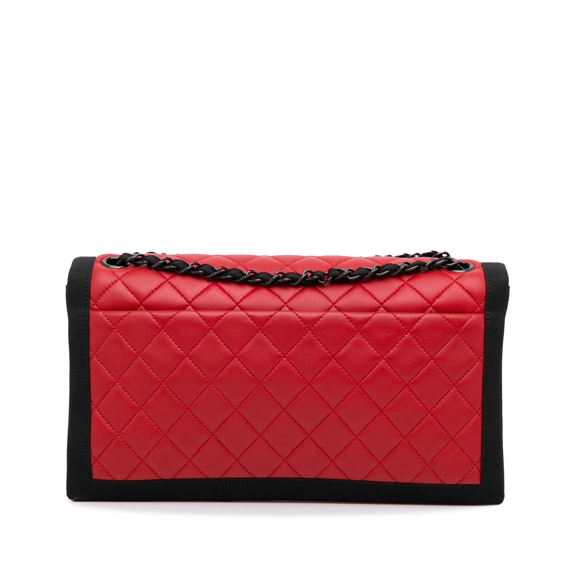Chanel Medium Quilted Lambskin Grosgrain Two Tone Flap Bag