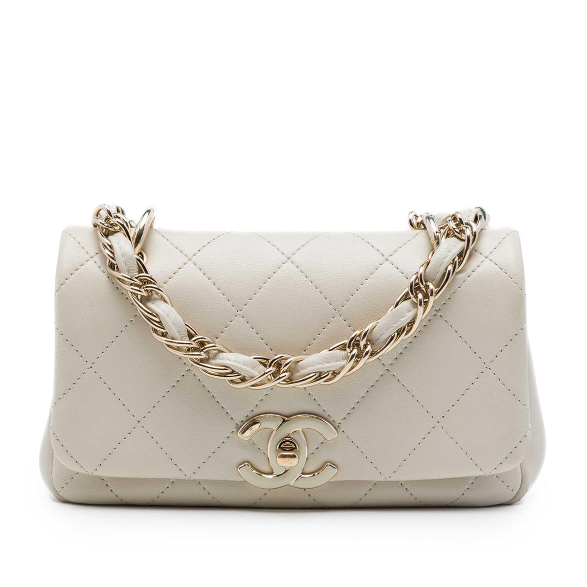 Chanel Medium Quilted Lambskin Twist Chain Enamel CC Flap