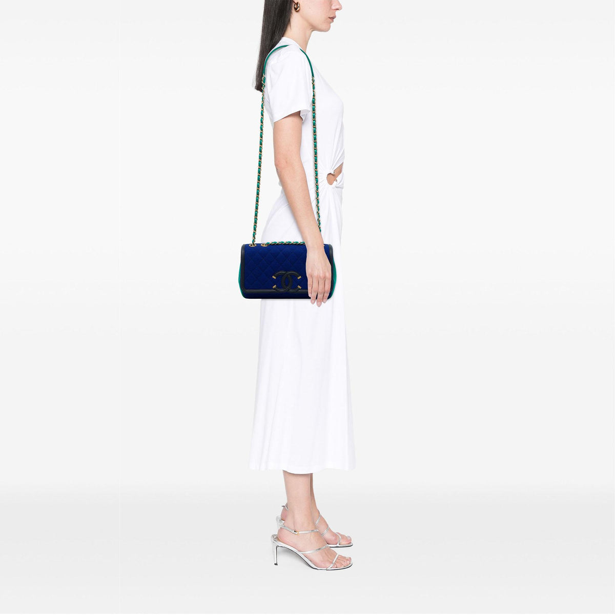 Chanel Medium Tricolor Jersey CC Filigree Flap