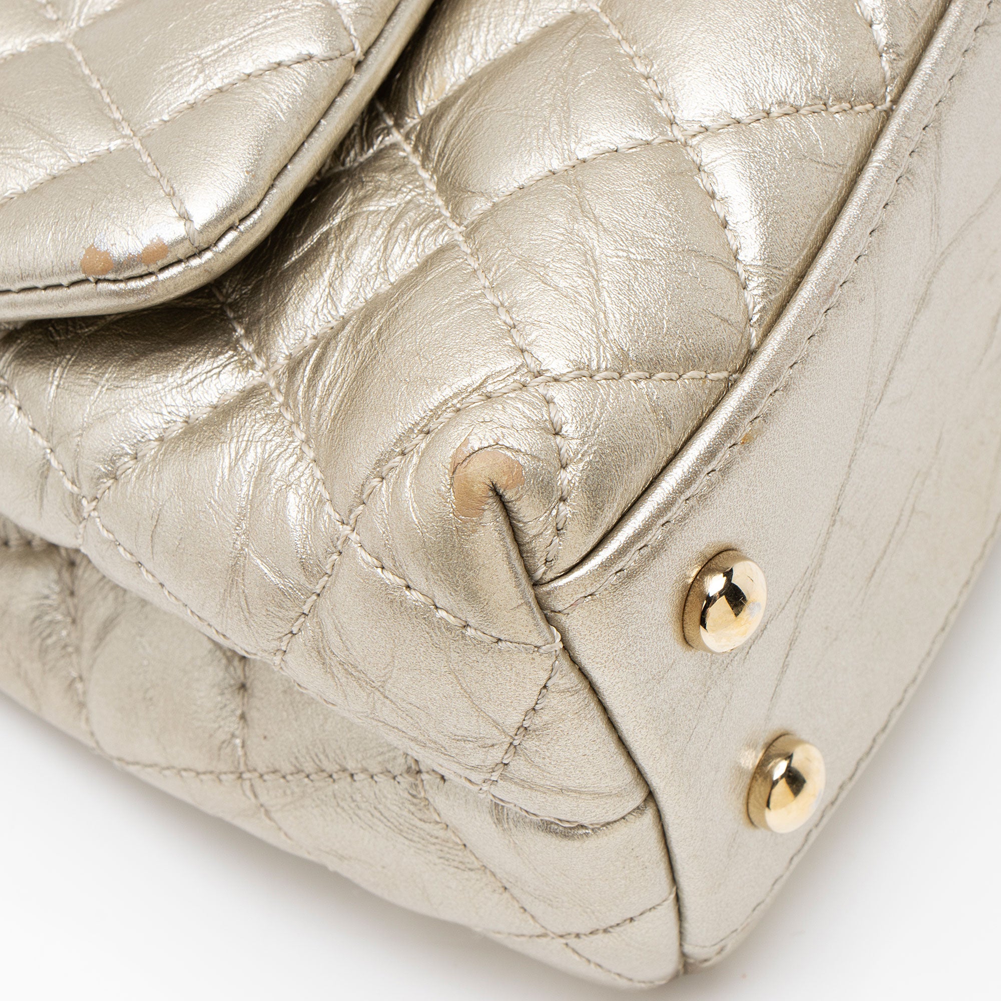 Chanel Metallic Aged Calfskin Coco Top Handle Medium Flap Bag