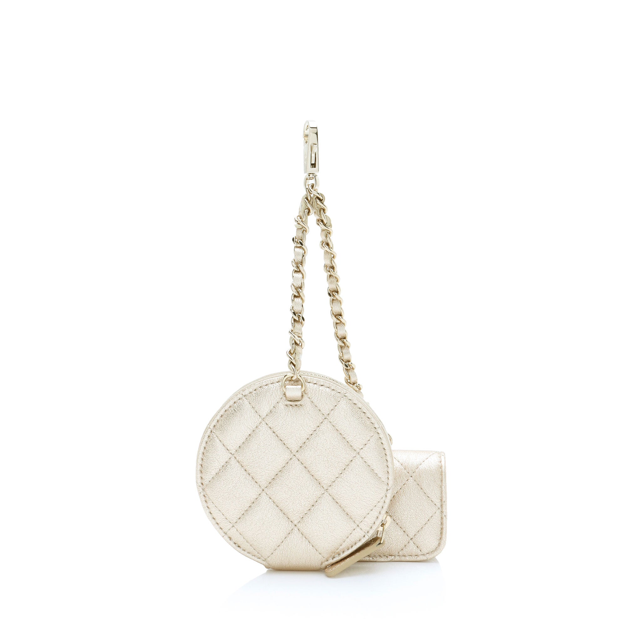 Chanel Metallic Lambskin Round Clip On Coin Purse Airpods Case
