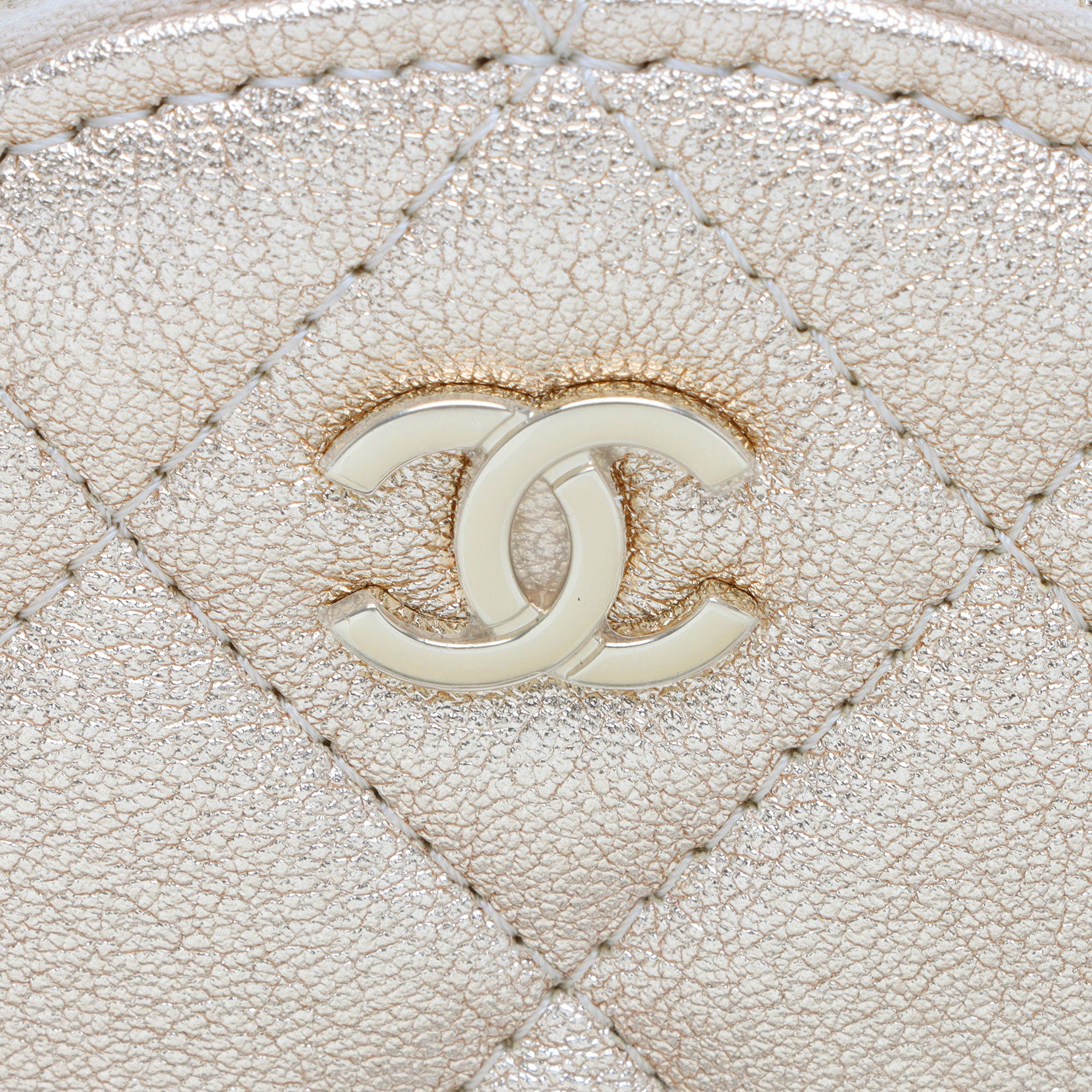 Chanel Metallic Lambskin Round Clip On Coin Purse Airpods Case