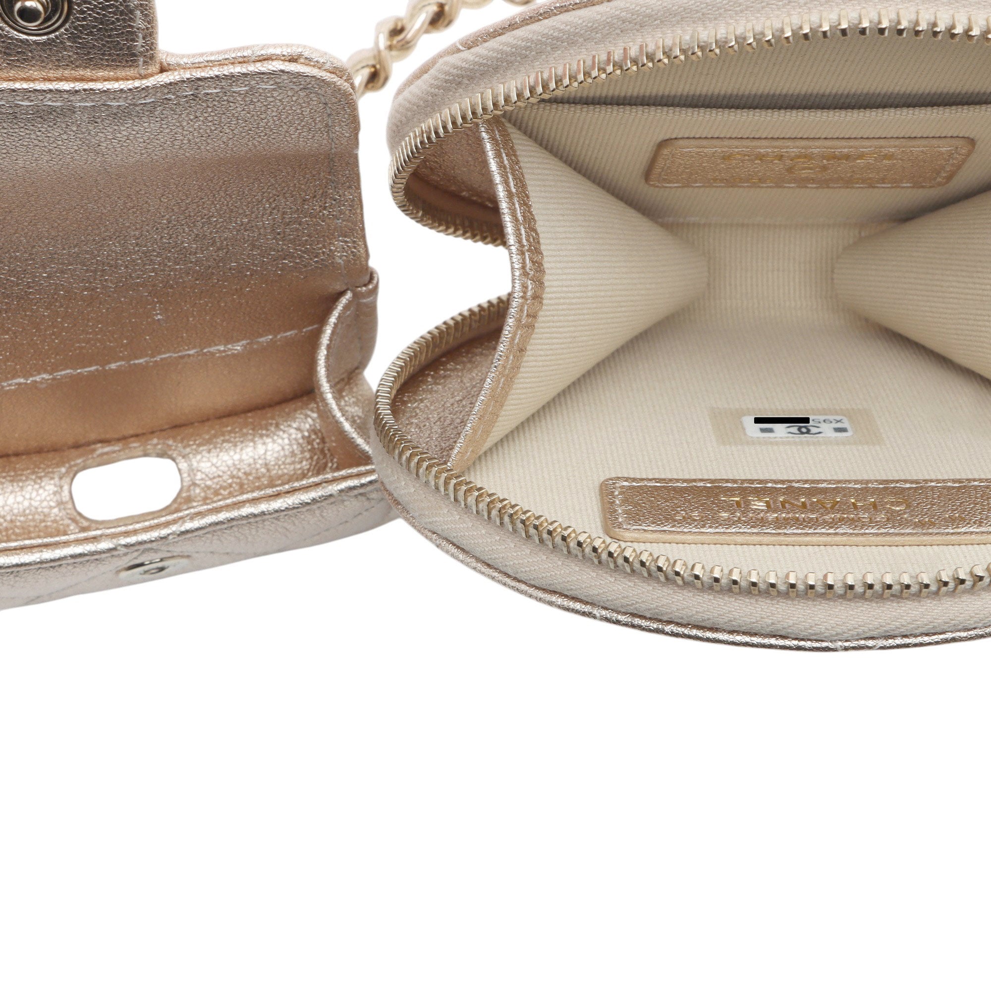 Chanel Metallic Lambskin Round Clip On Coin Purse Airpods Case