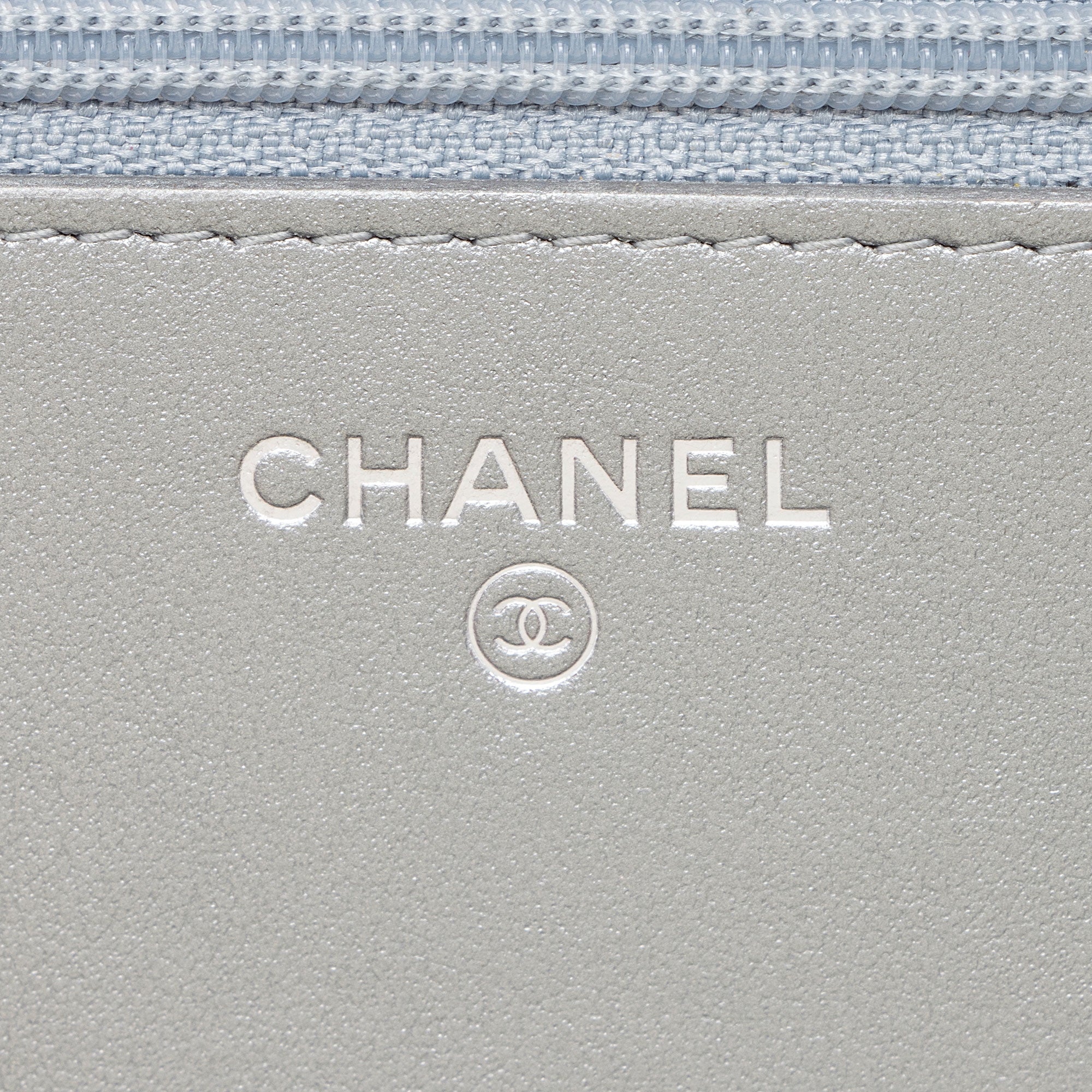 Chanel Metallic Lambskin Written In Chain Wallet on Chain